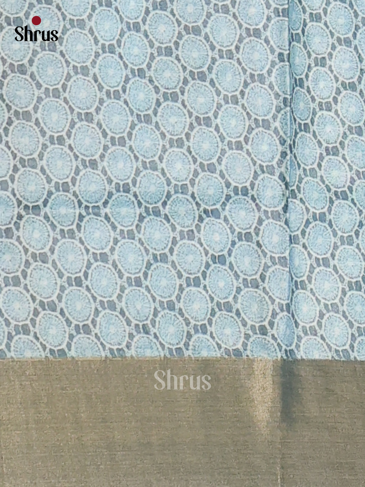 Beige with peacock Blue - Printed Tussar - CIS06475 - Shop on Shrus.com