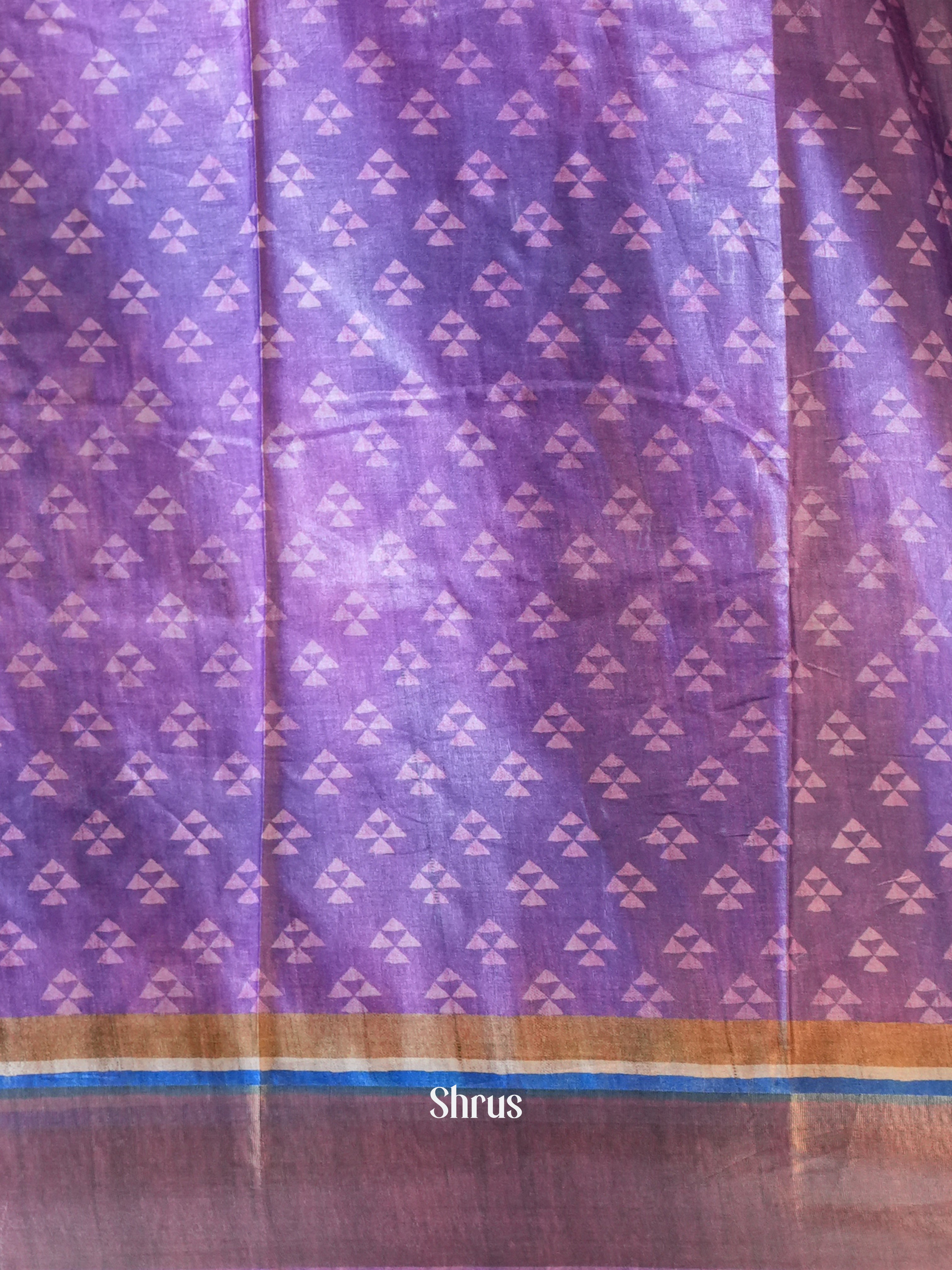 Blue & Purple - Printed Tussar Saree - Shop on Shrus.com