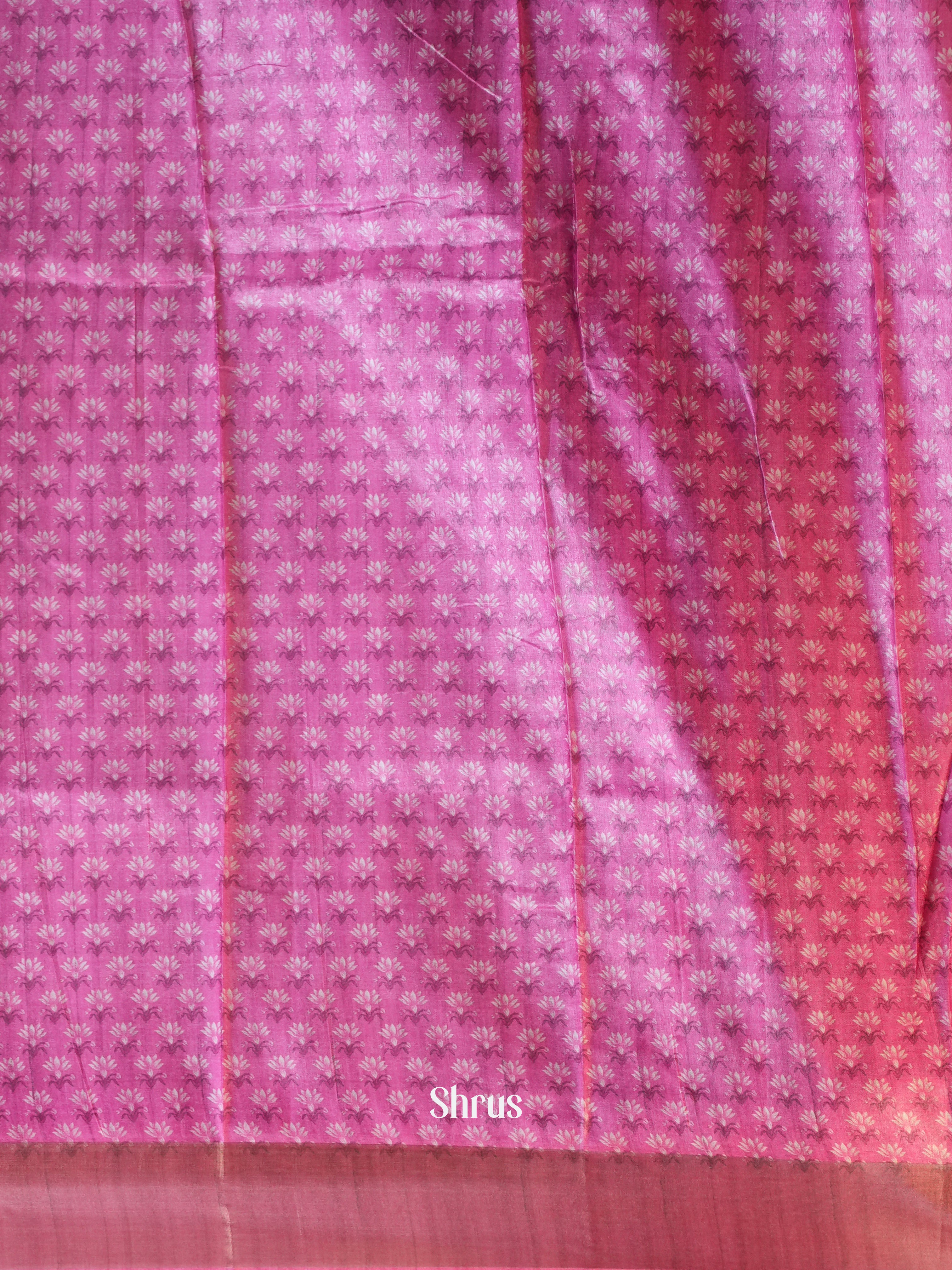 Grey & Pink - Printed Tussar Saree - Shop on Shrus.com