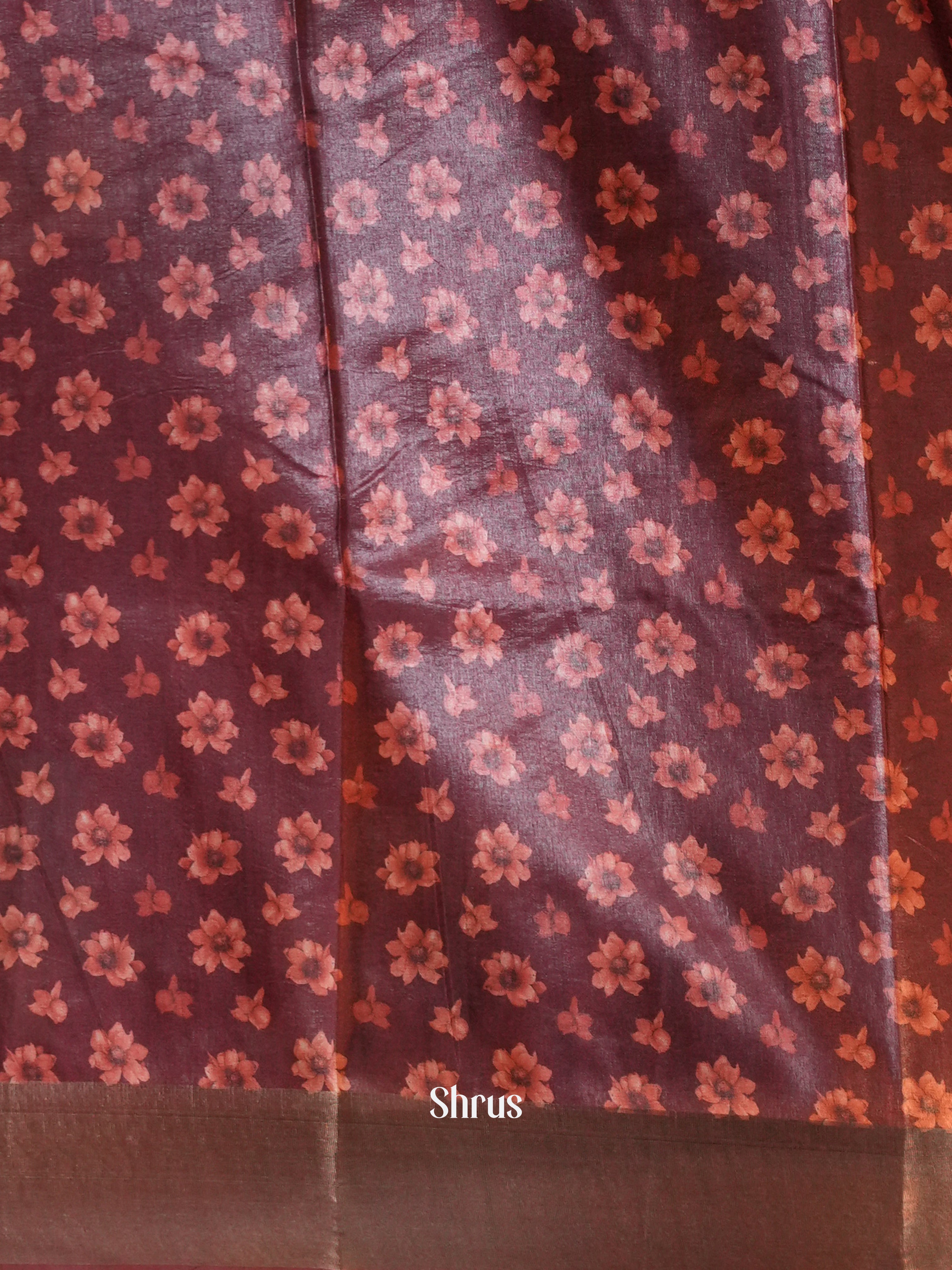 Brown - Printed Tussar Saree - Shop on Shrus.com