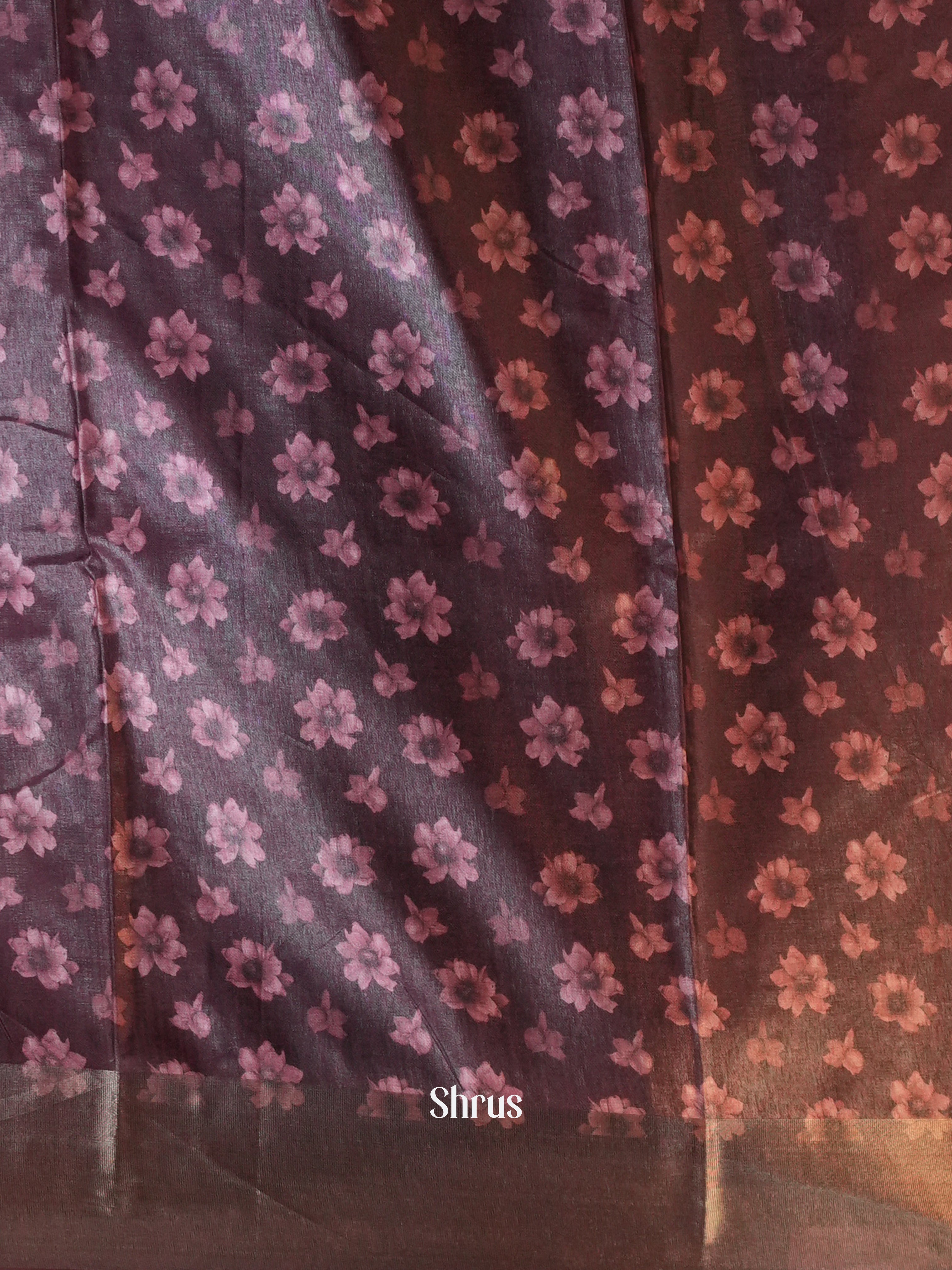 Brown - Printed Tussar Saree - Shop on Shrus.com