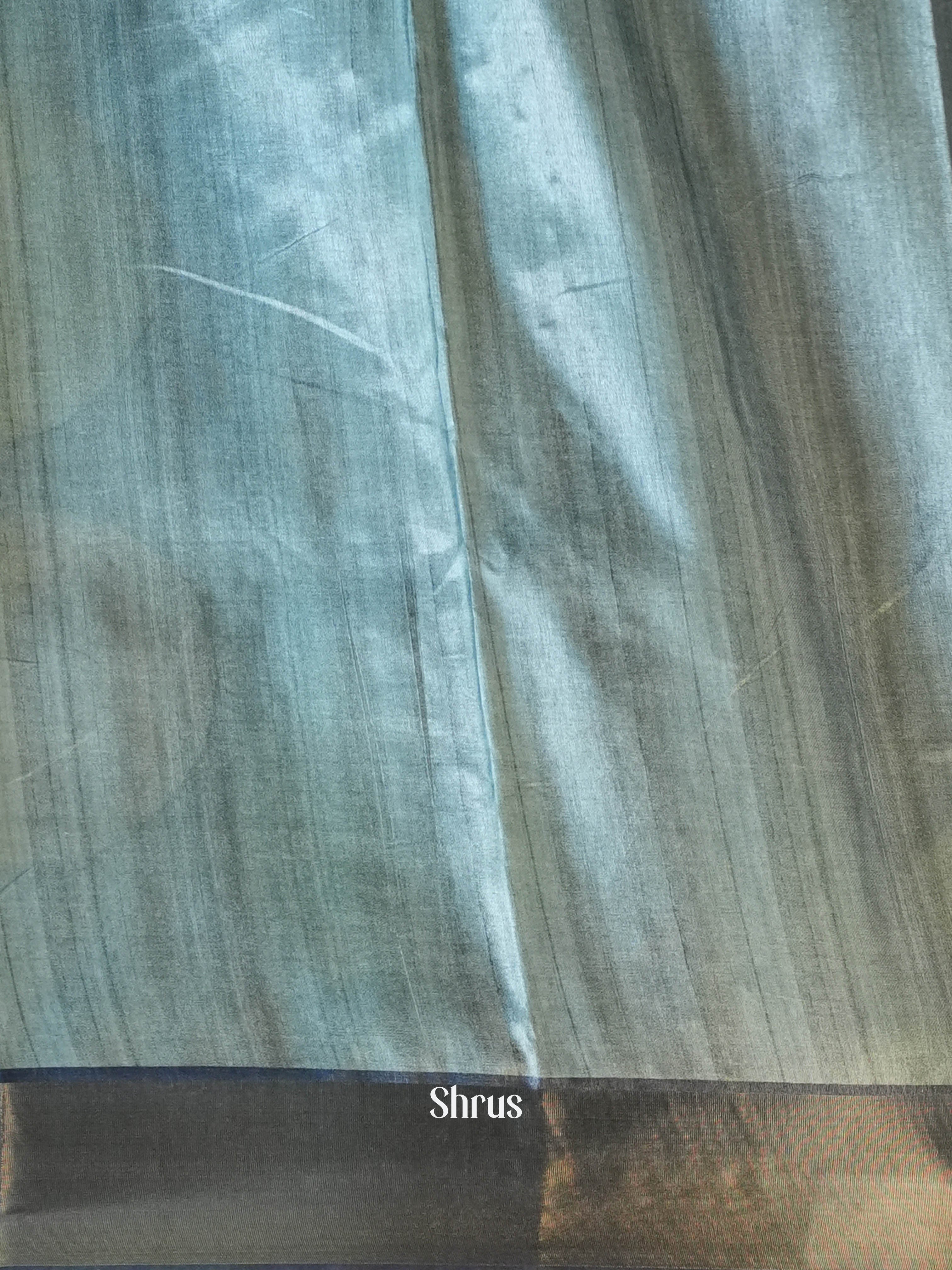 Grey - Printed Tussar Saree - Shop on Shrus.com