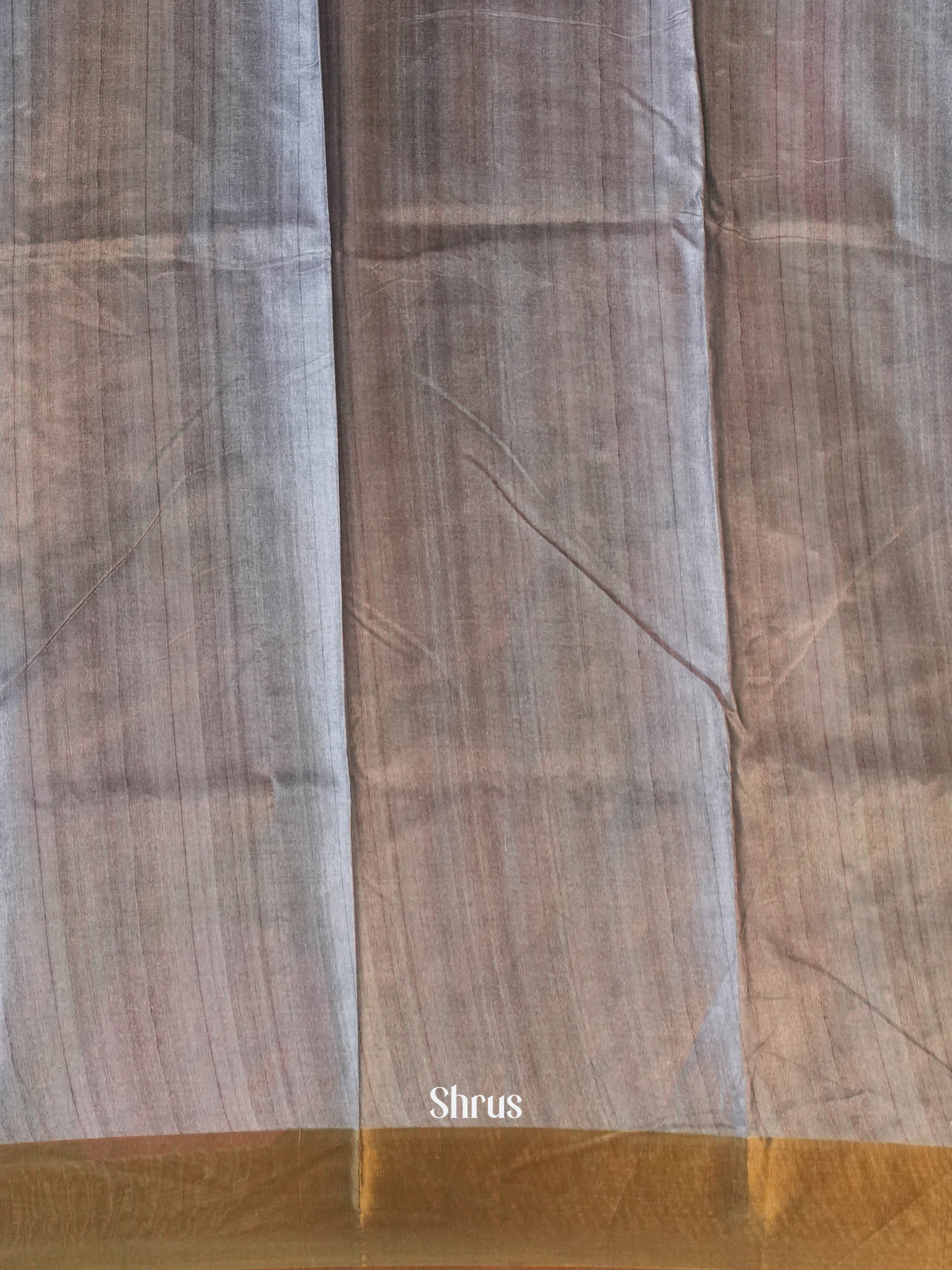 Grey & Purple- Printed Tussar Saree - Shop on Shrus.com