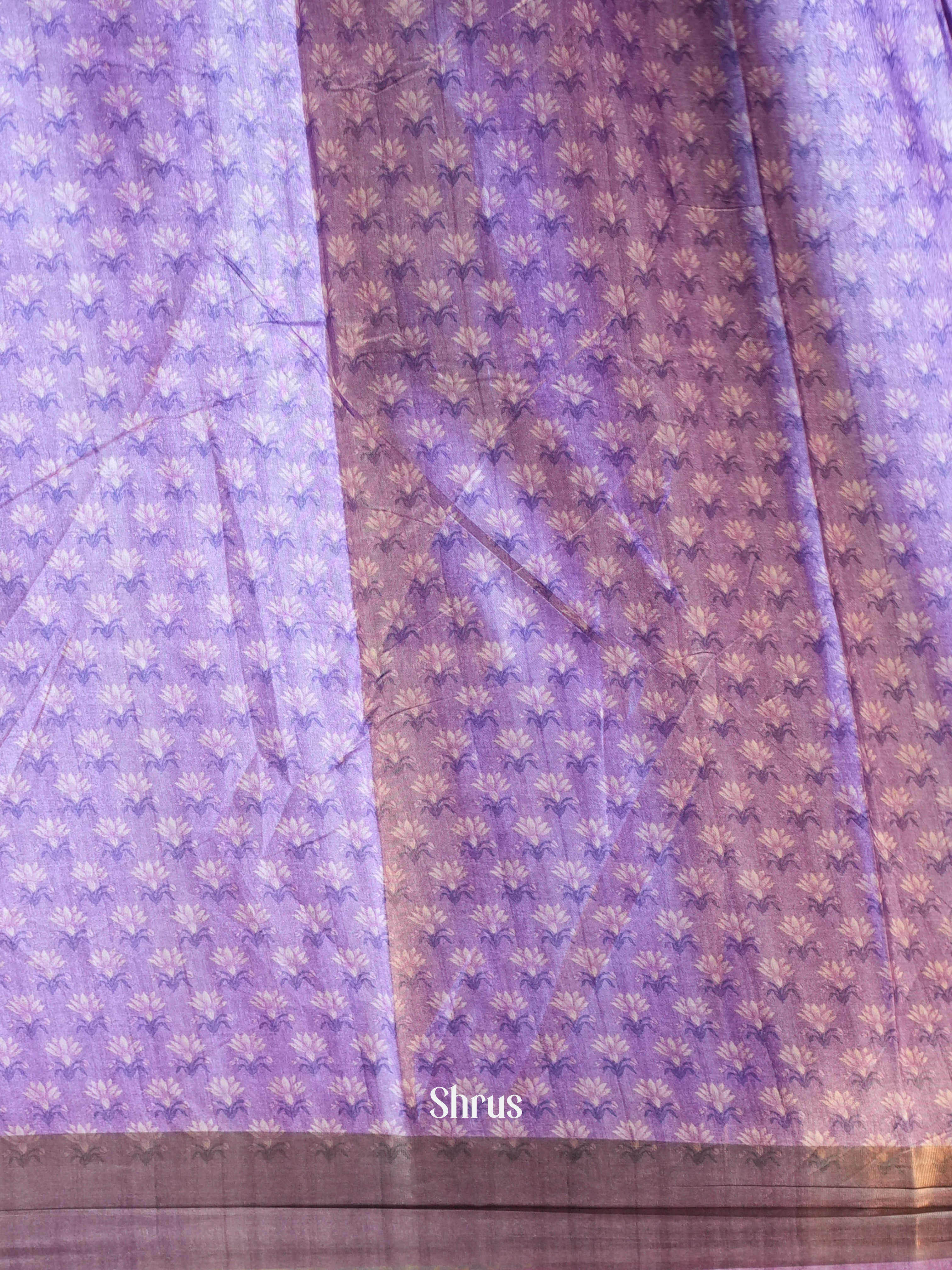 Grey & Purple - Printed Tussar Saree - Shop on Shrus.com