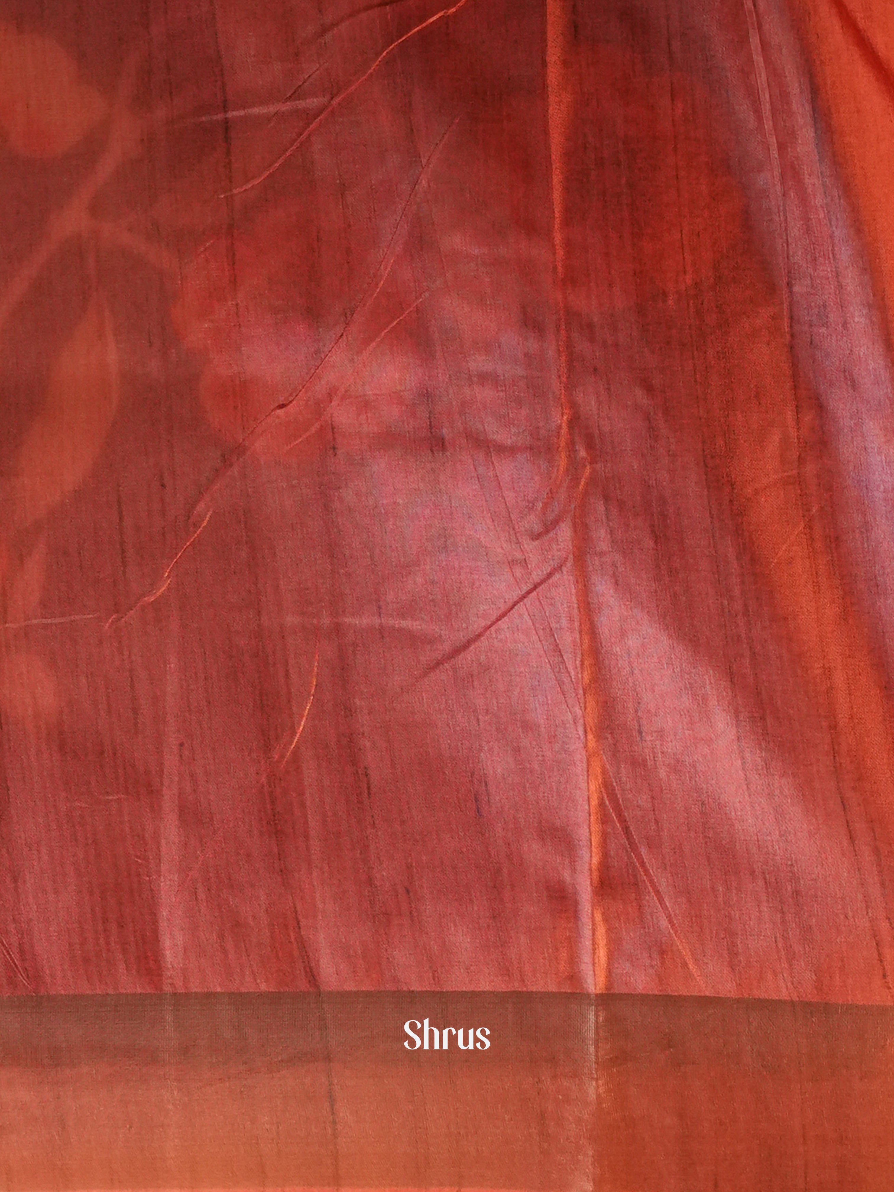 Green & Red- Printed Tussar Saree - Shop on Shrus.com