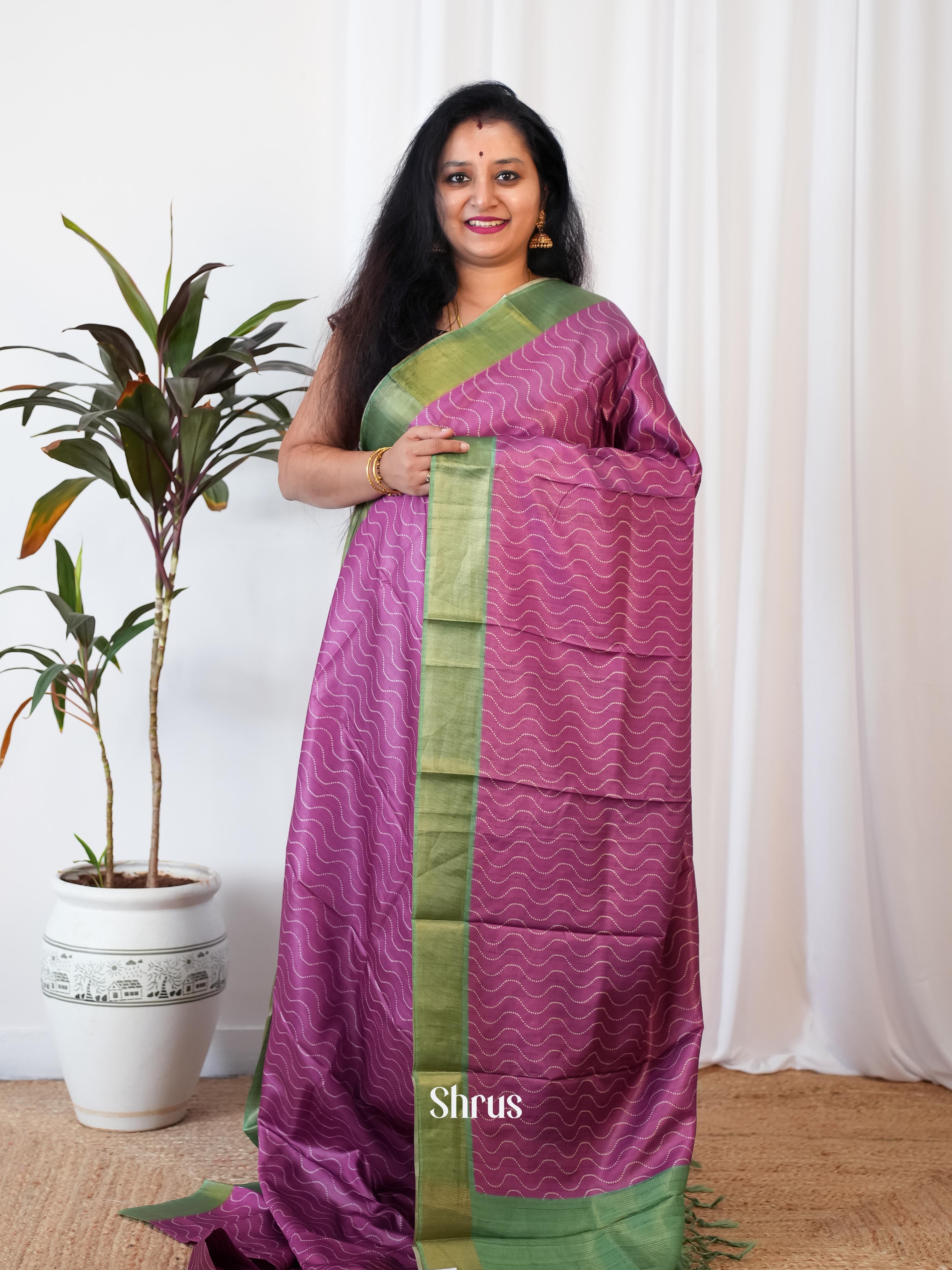 Purple & Green - Art Modal Saree - Shop on Shrus.com