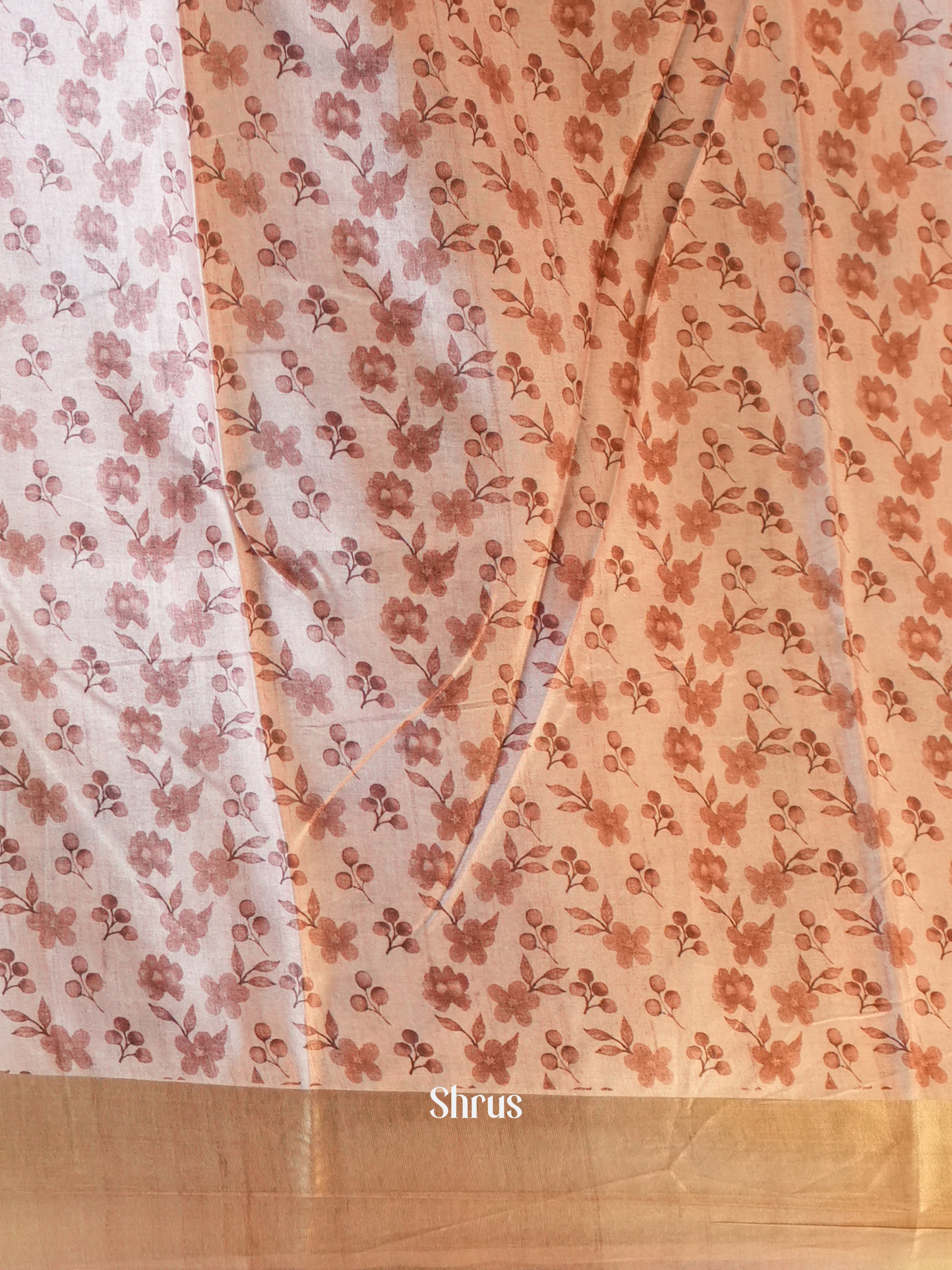 Cream - Printed Tussar Saree - Shop on Shrus.com