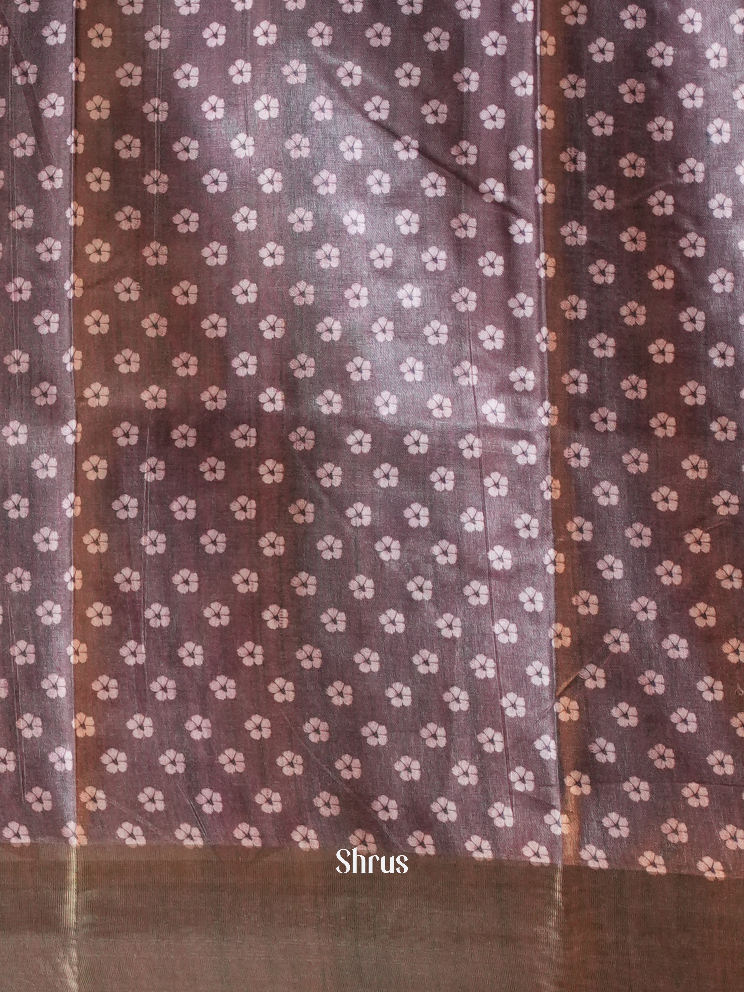 Grey & Brown - Printed Tussar Saree - Shop on Shrus.com