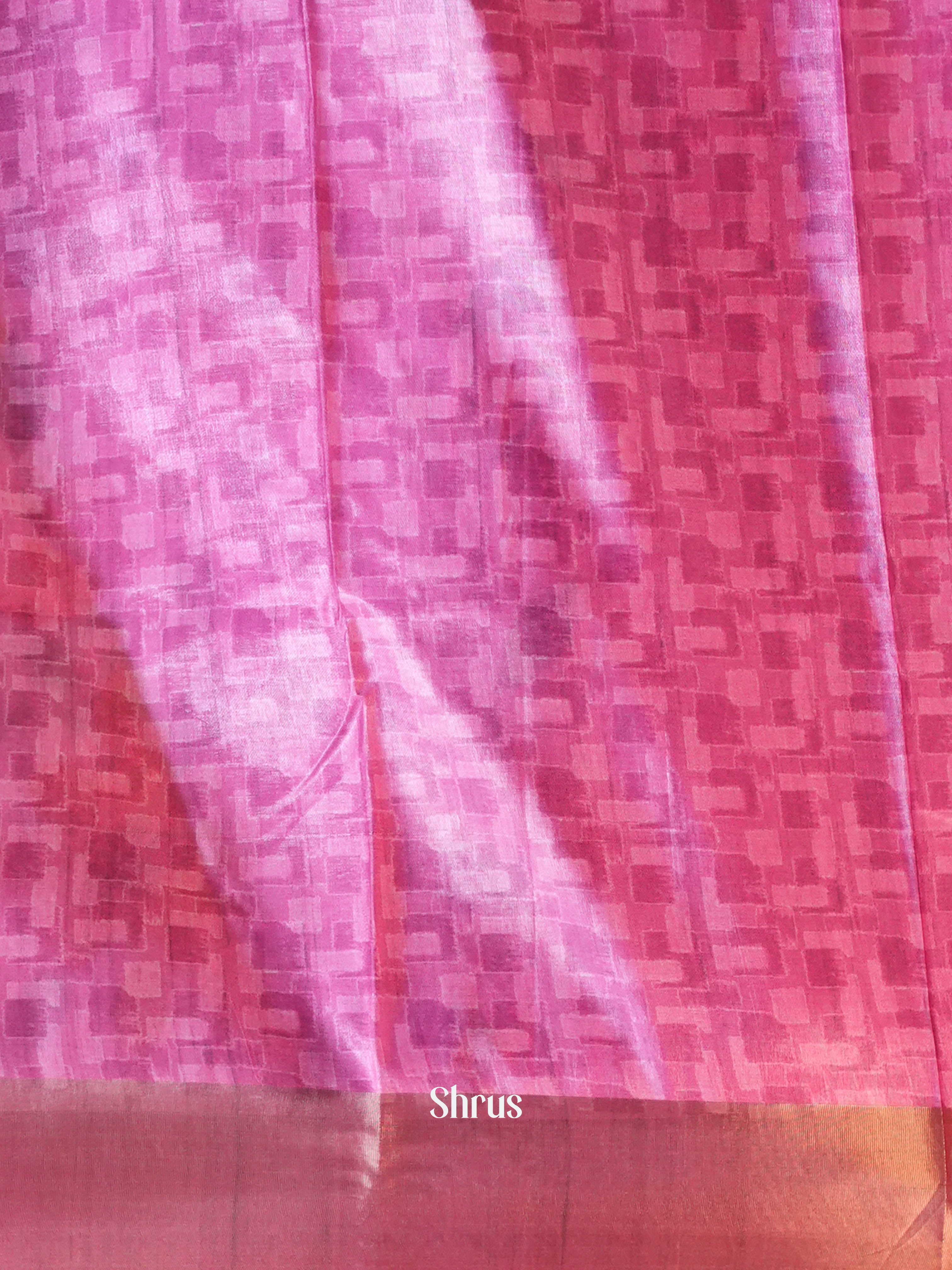 Pink - Printed Tussar Saree - Shop on Shrus.com