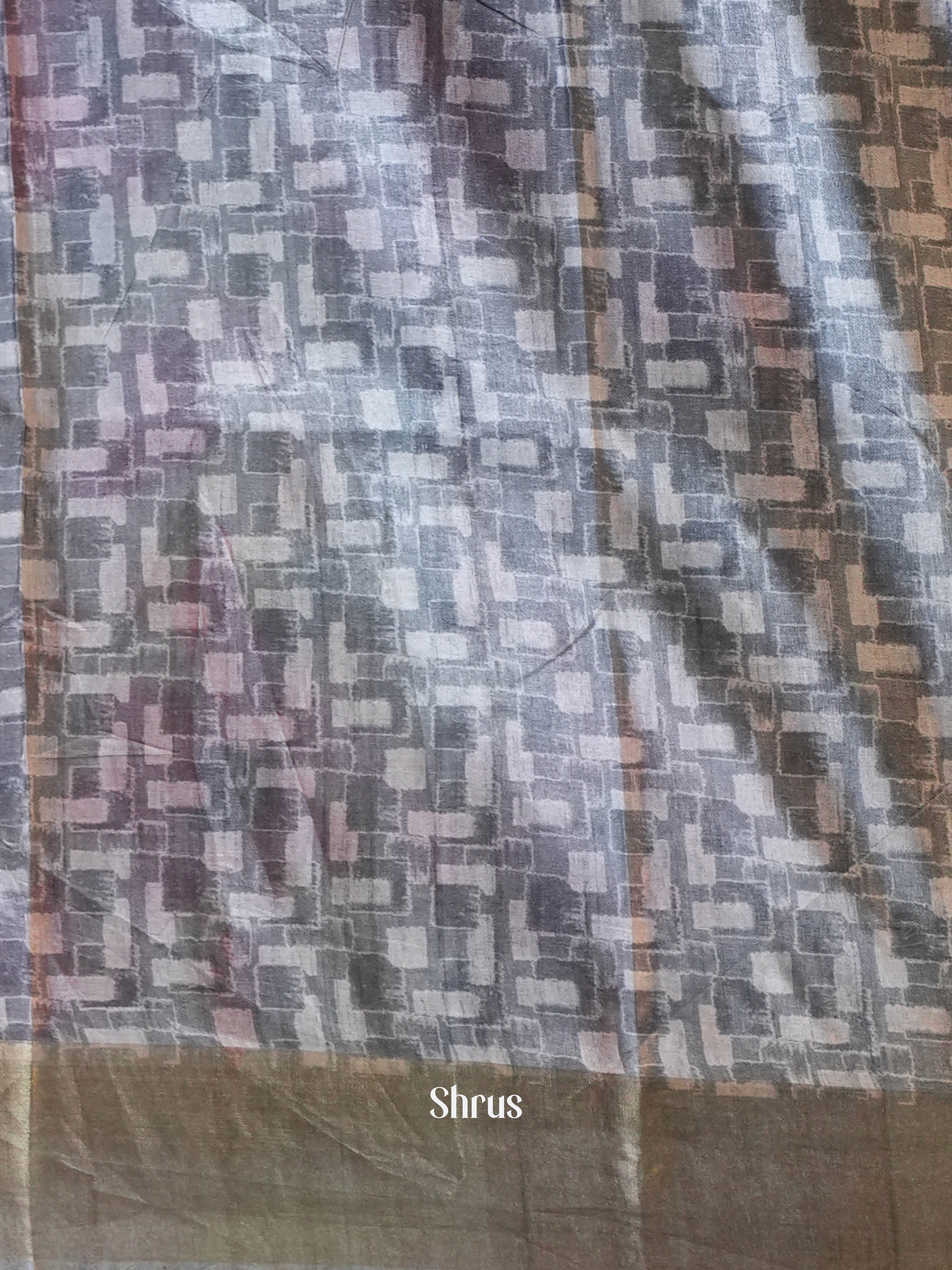 grey - Printed Tussar Saree - Shop on Shrus.com