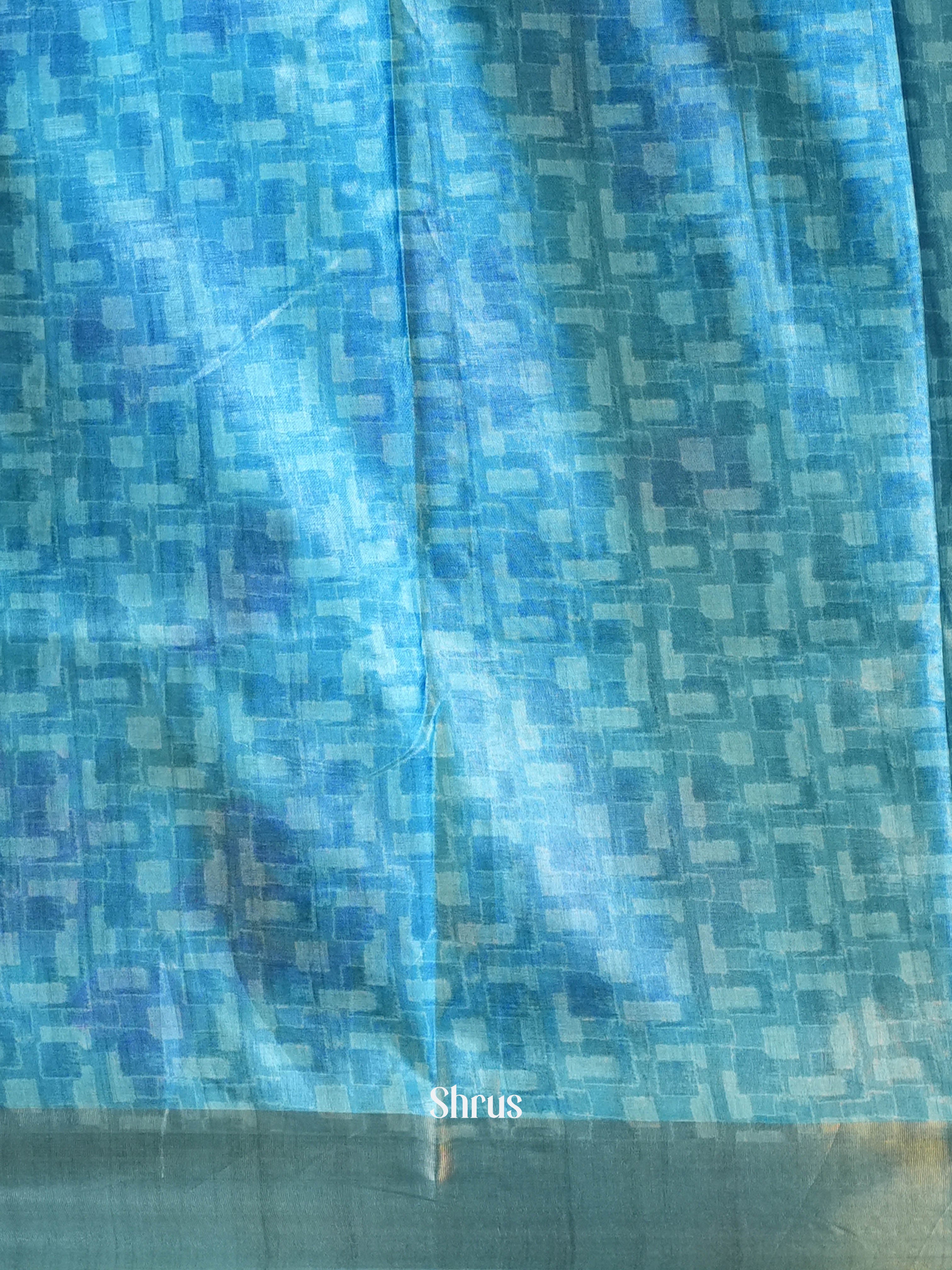 Blue - Printed Tussar Saree - Shop on Shrus.com