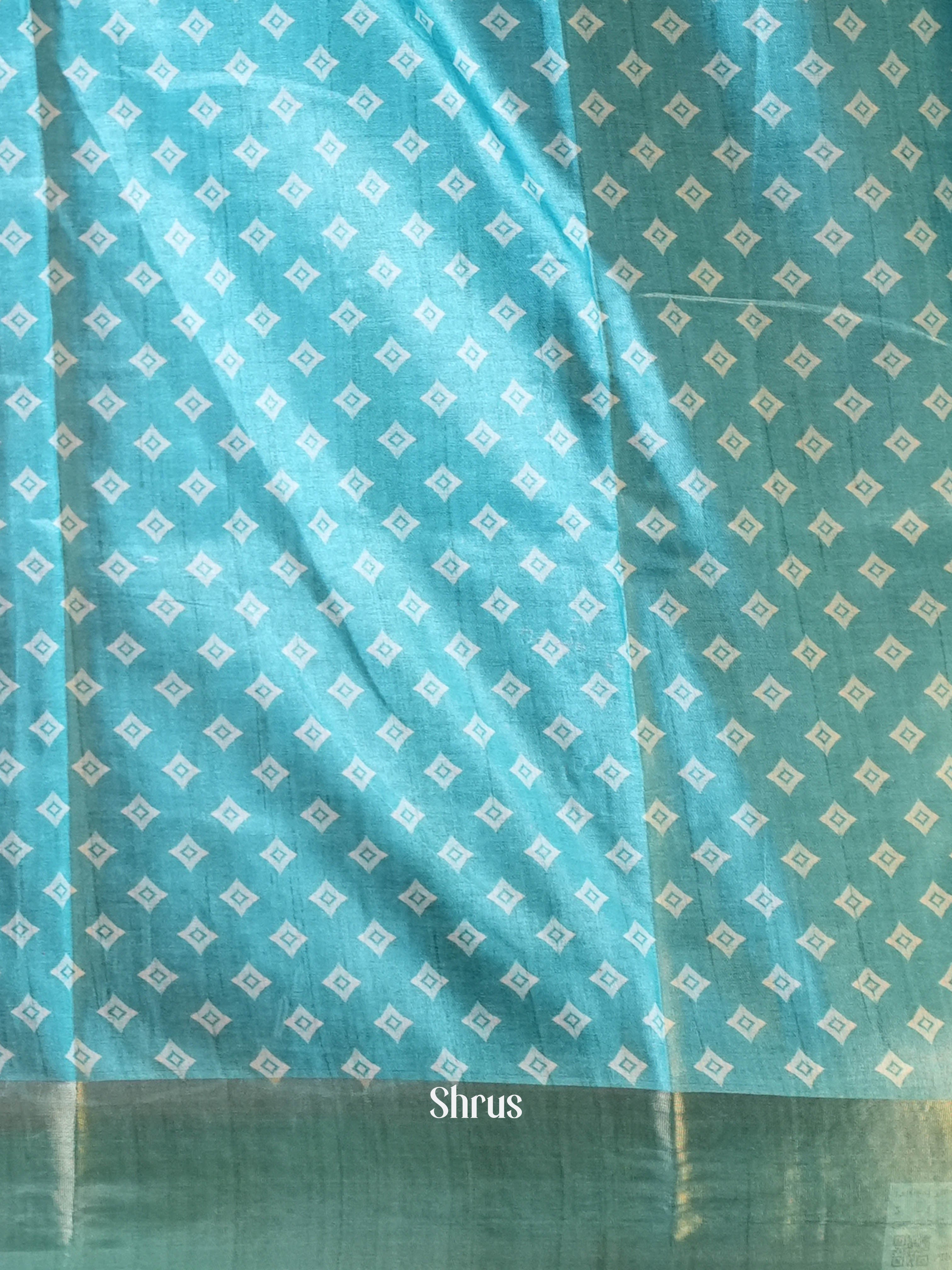 Pink & Teal - Printed Tussar Saree - Shop on Shrus.com