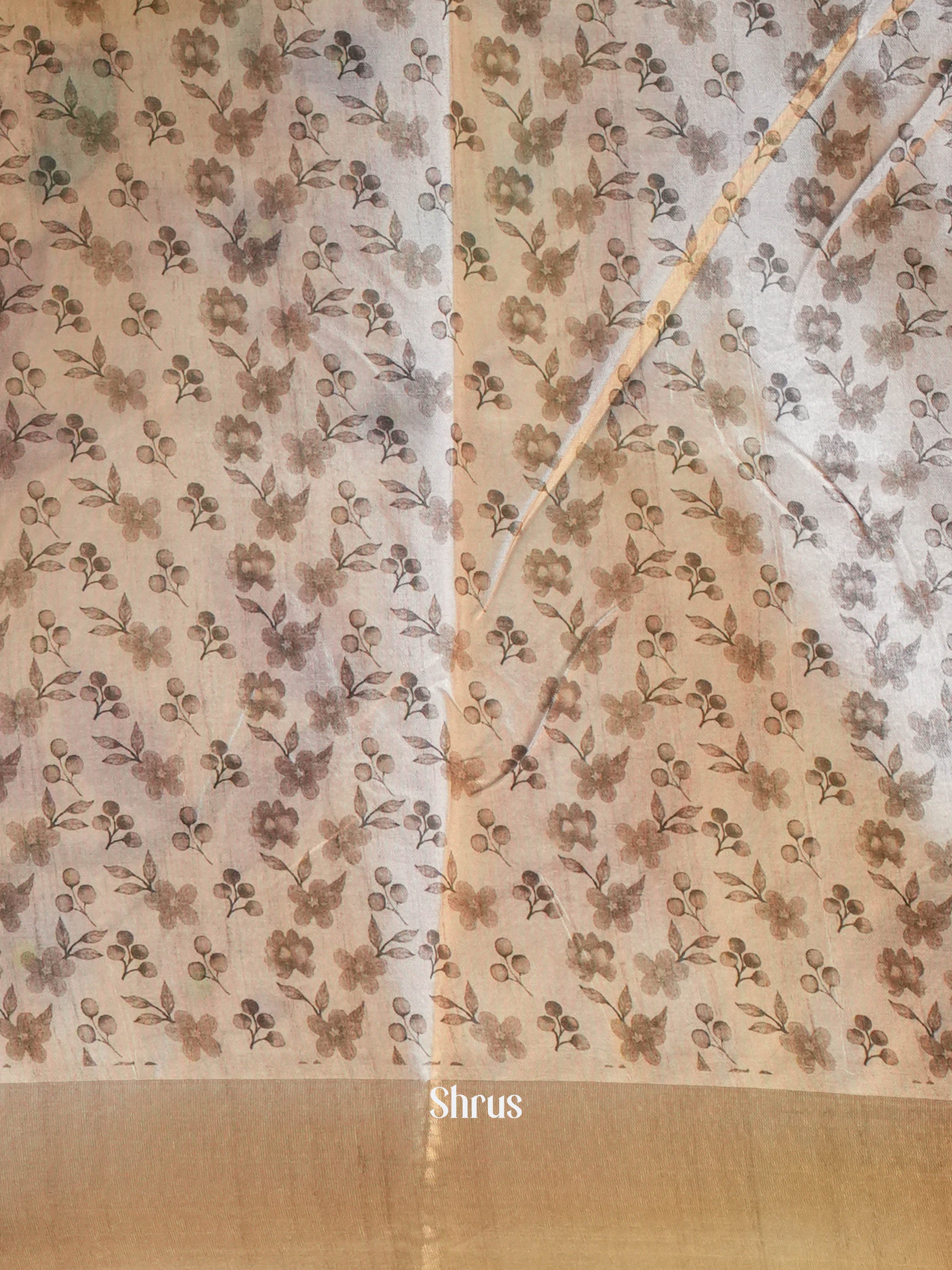 Cream & Purple - Printed Tussar Saree - Shop on Shrus.com