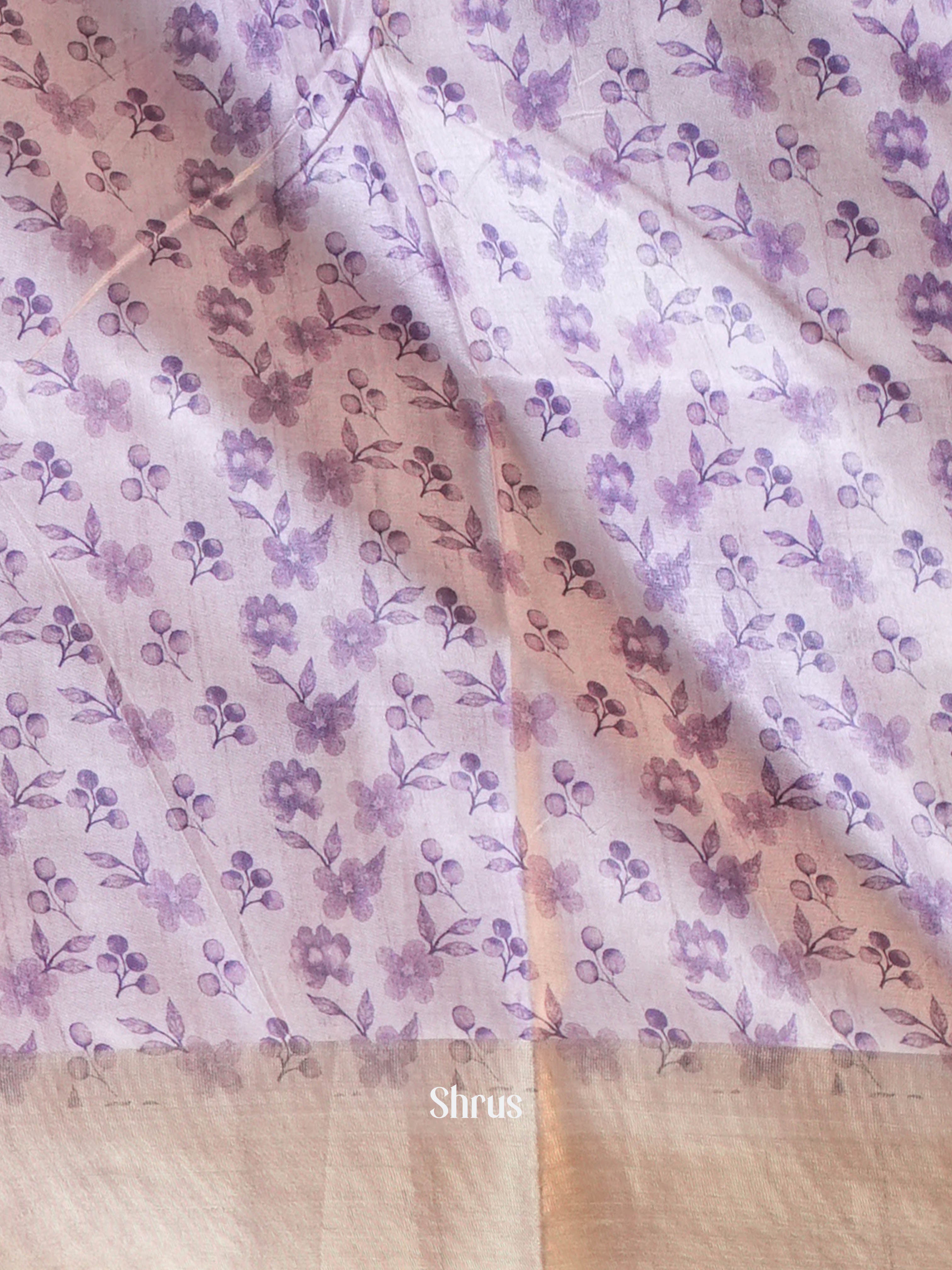 Purple - Printed Tussar Saree - Shop on Shrus.com