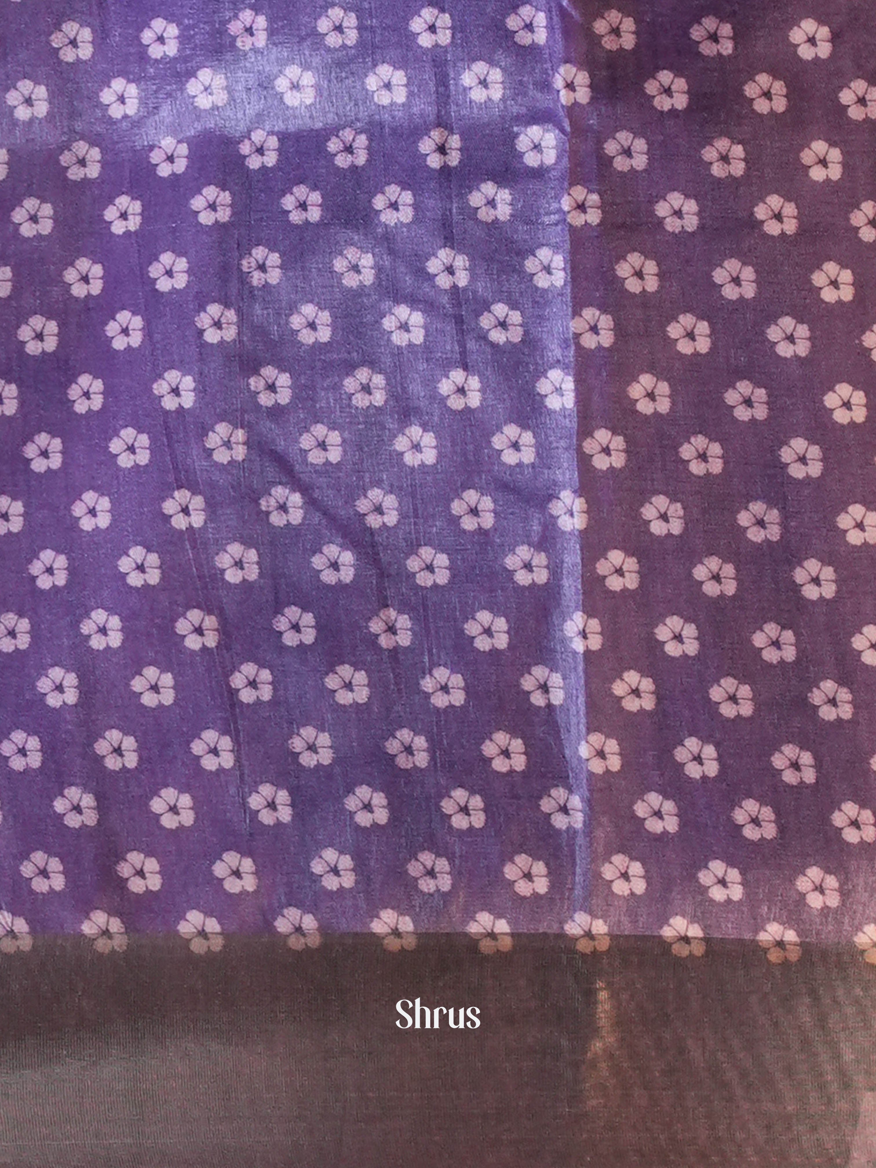 Grey & Purple- Printed Tussar Saree - Shop on Shrus.com