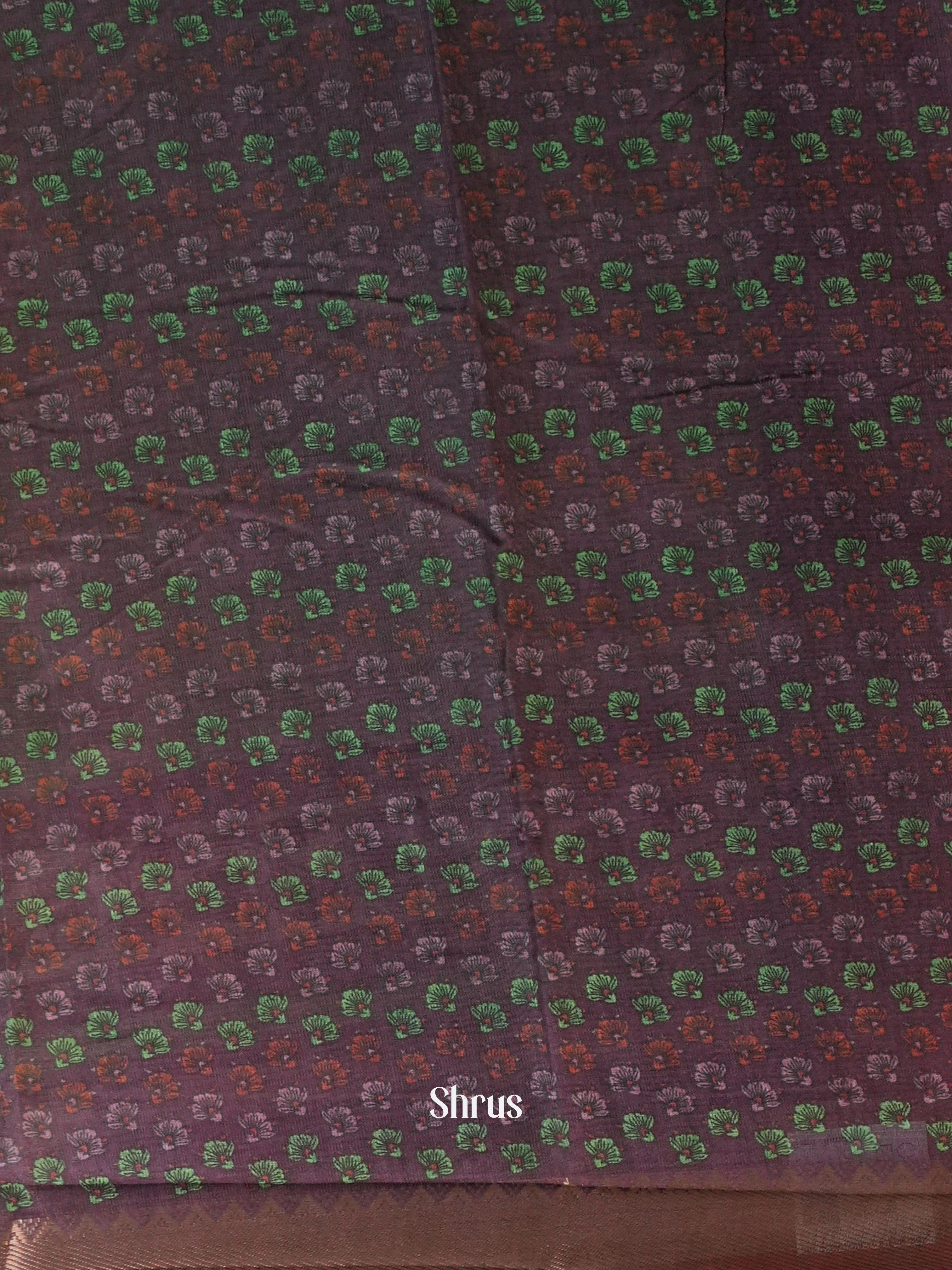 Green & Purple - Semi Chanderi Saree - Shop on Shrus.com