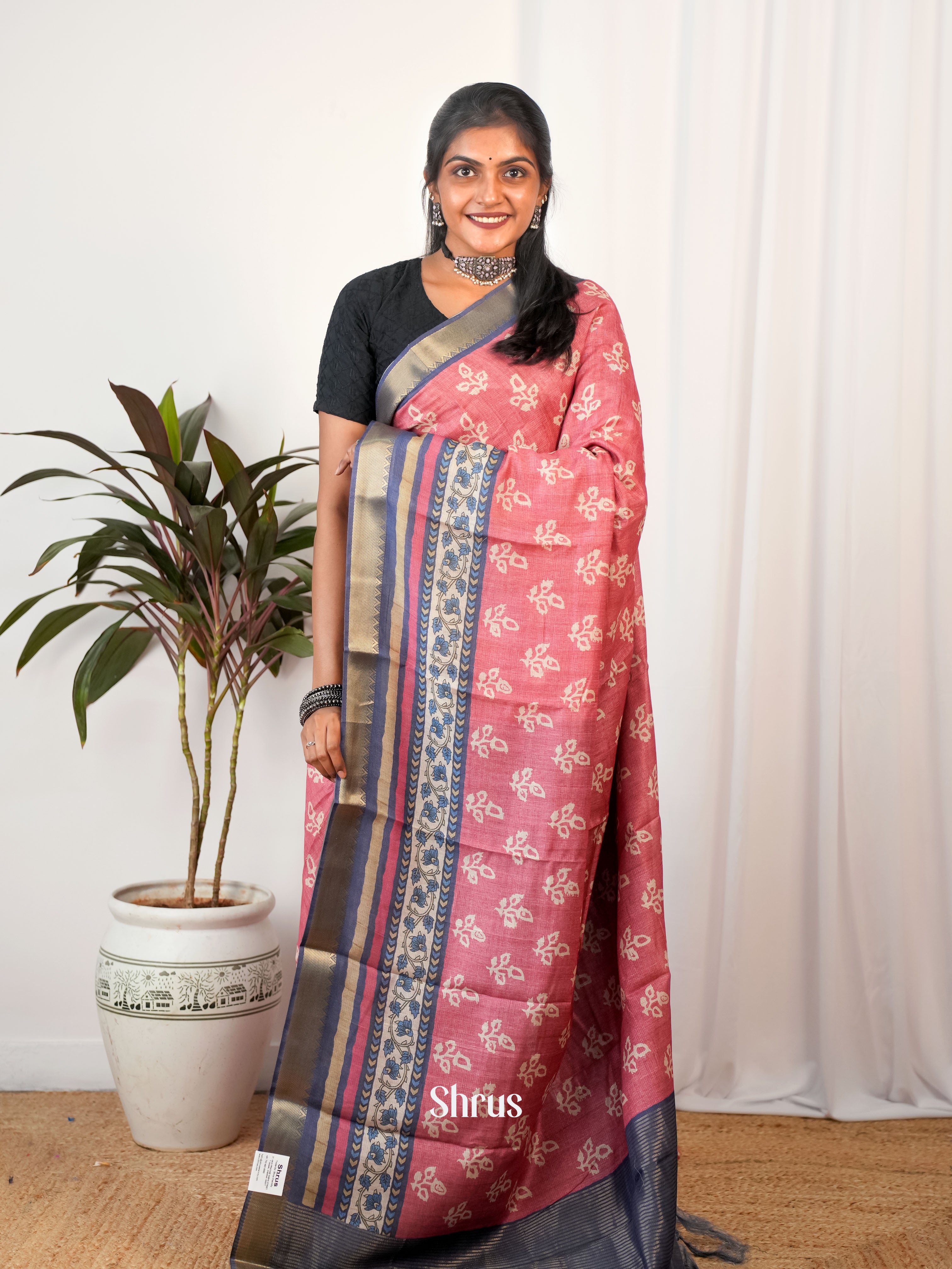 Red & Blue- Semi Chanderi Saree - Shop on Shrus.com