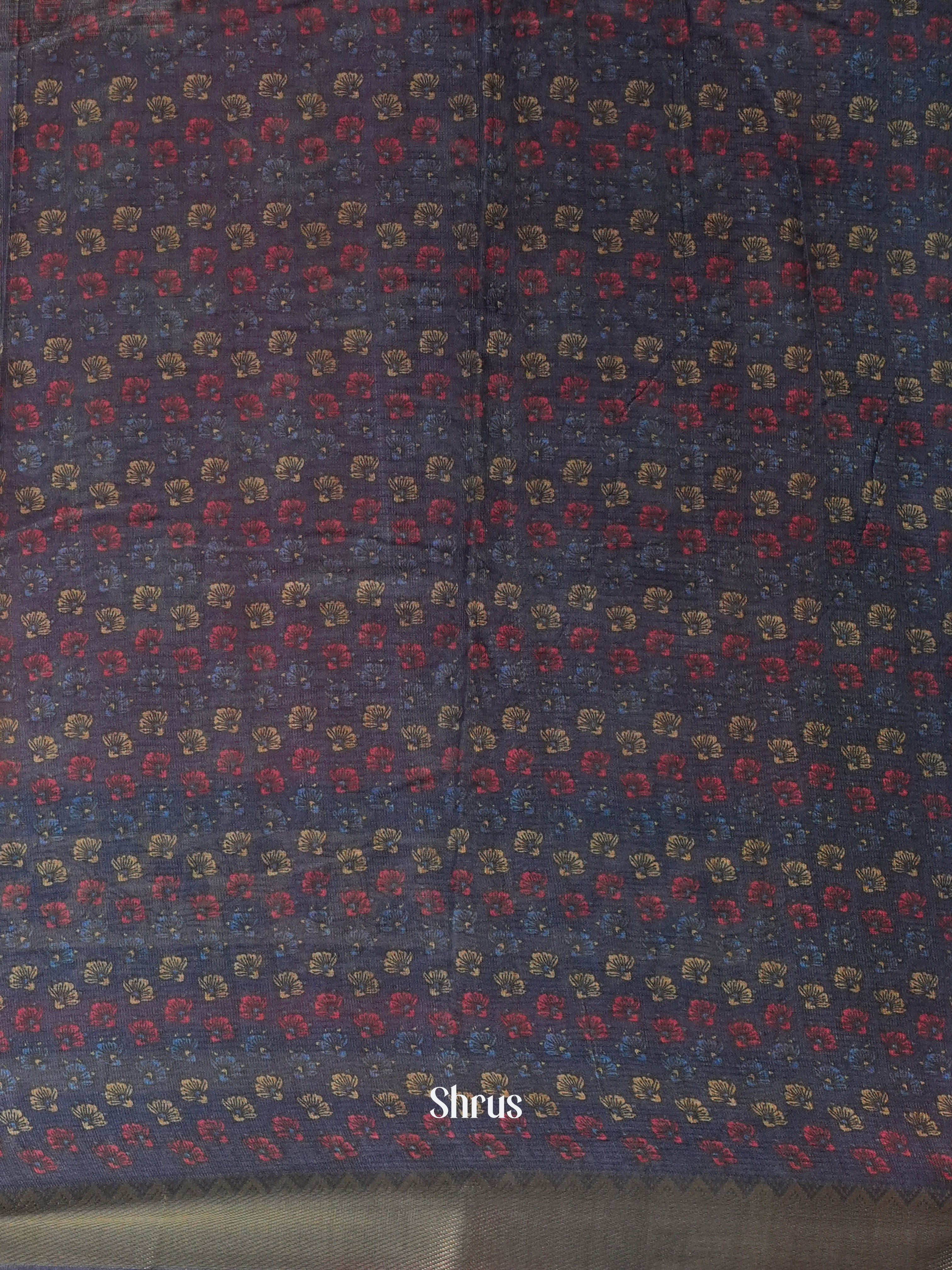 Red & Blue- Semi Chanderi Saree - Shop on Shrus.com