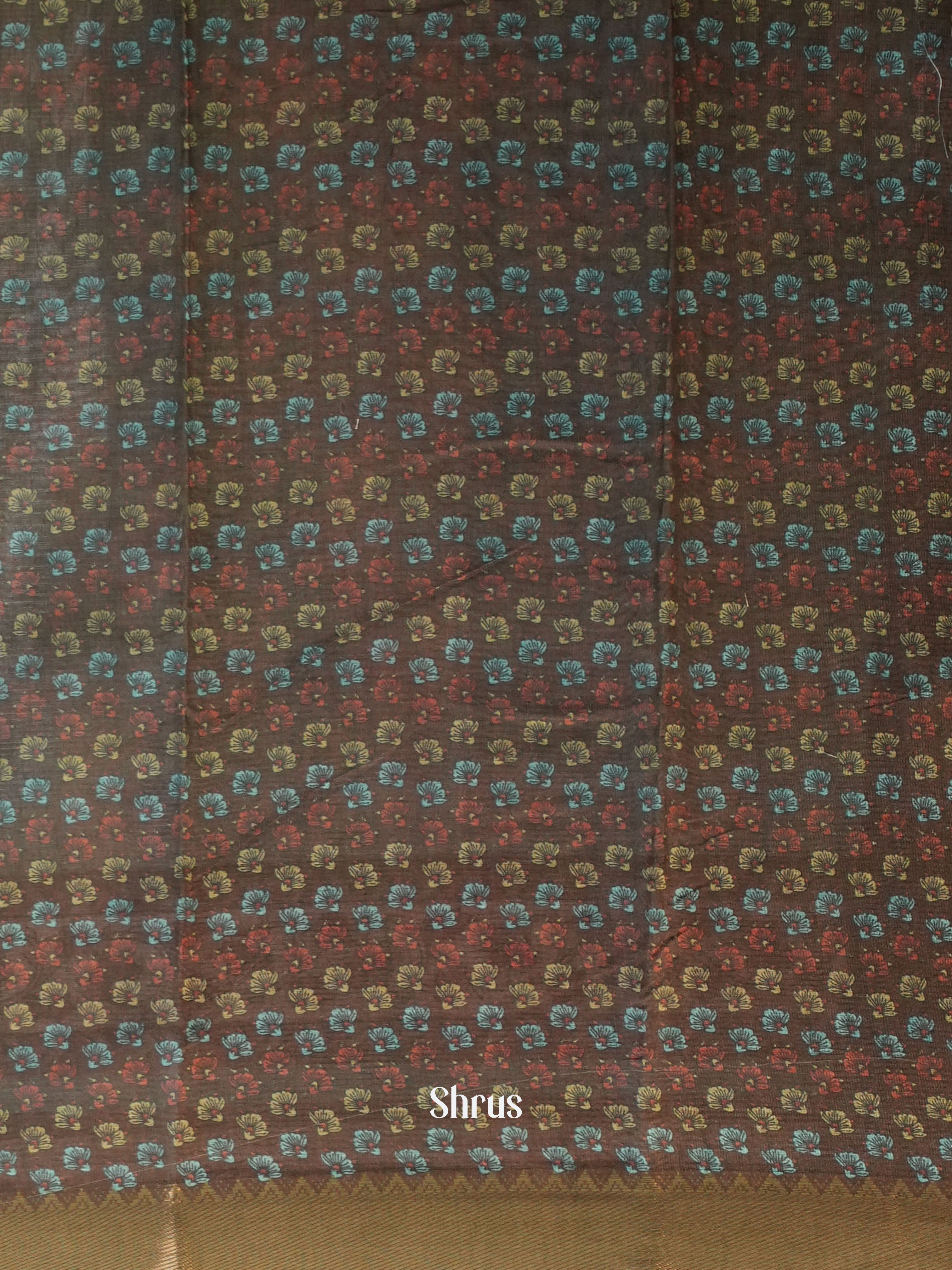 Teal & Brown - Semi Chanderi Saree - Shop on Shrus.com