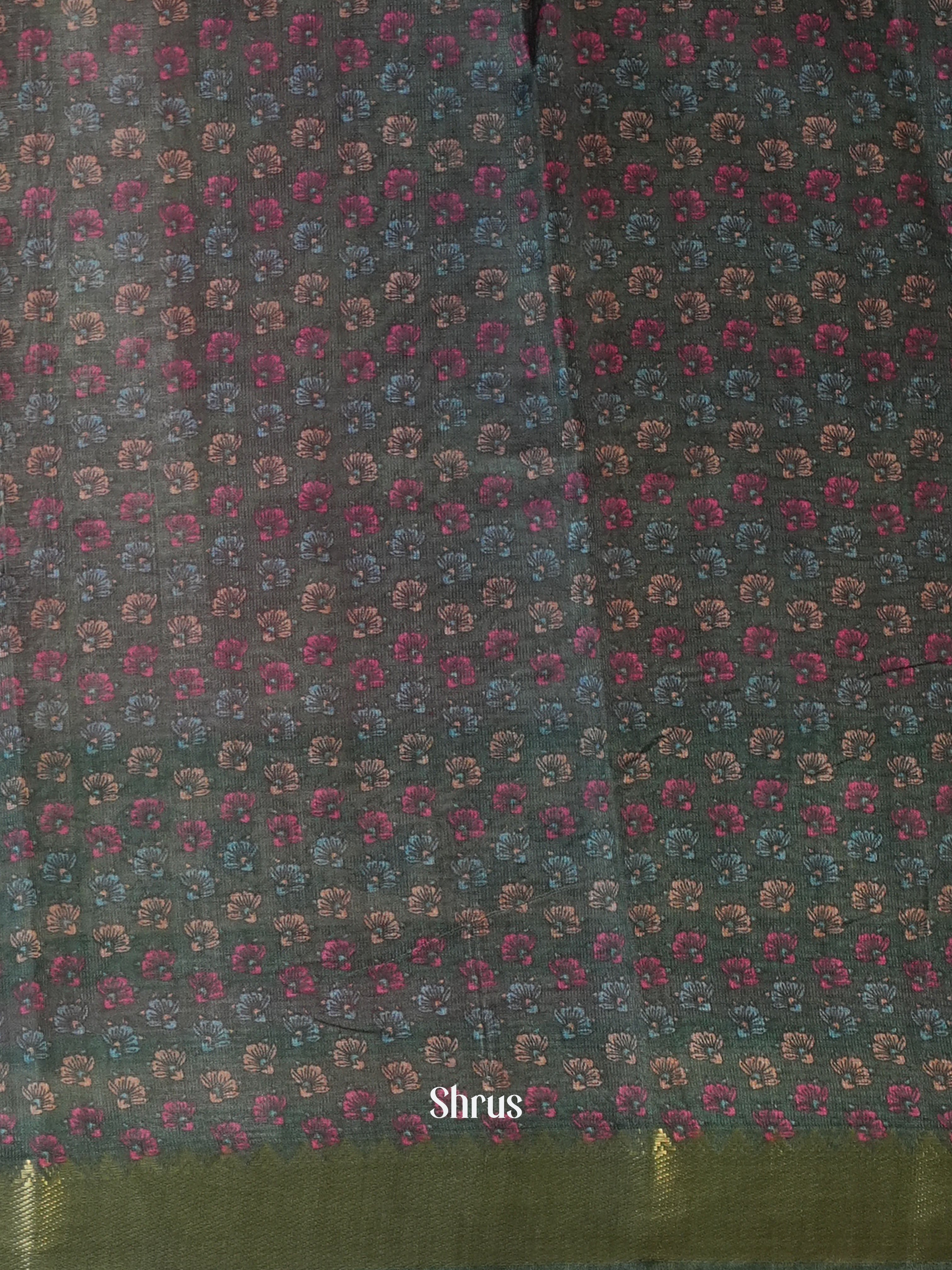 Pink & Green- Semi Chanderi Saree - Shop on Shrus.com