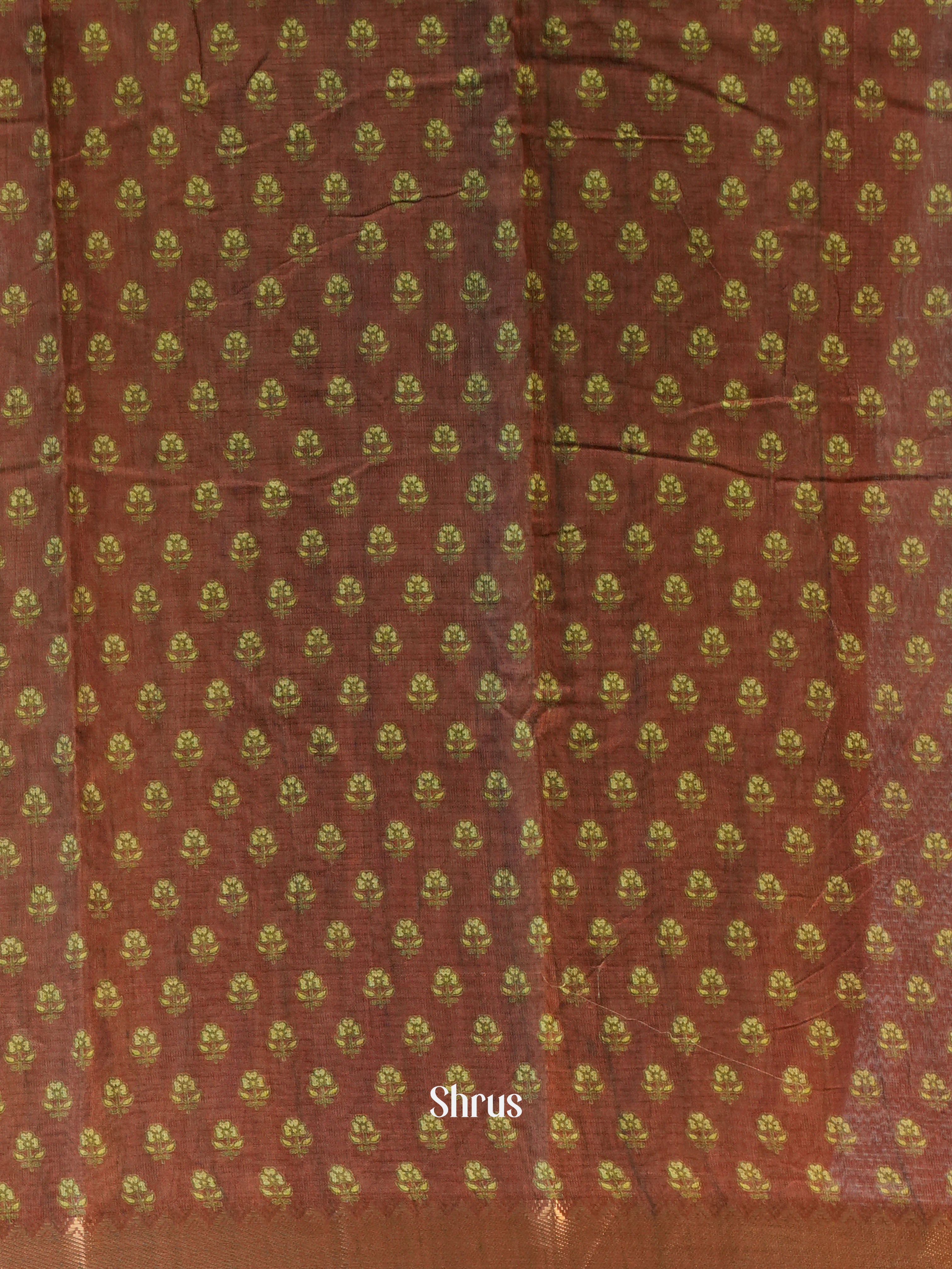 Green & Brown - Semi Chanderi Saree - Shop on Shrus.com