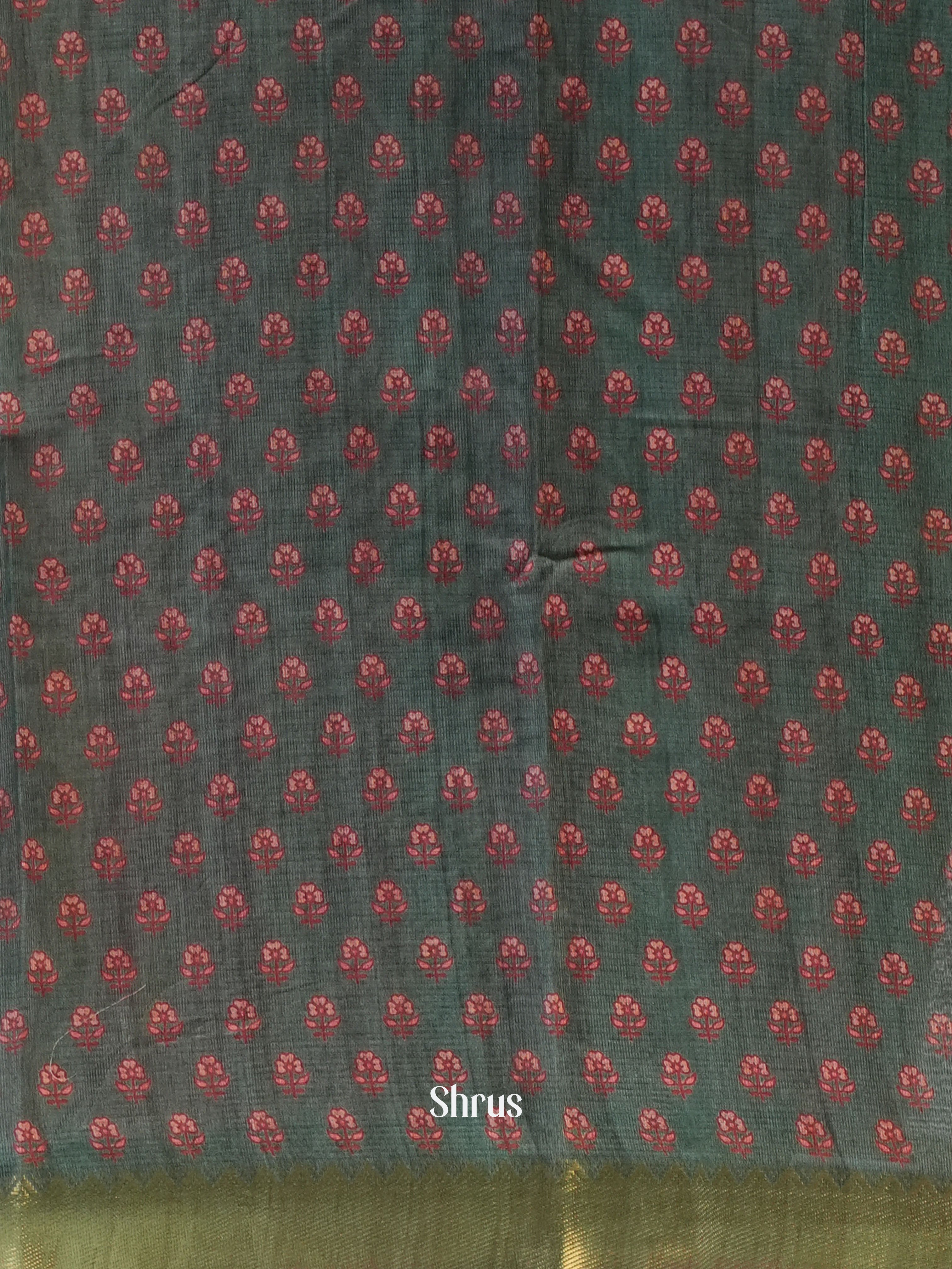 Pink& Green - Semi Chanderi Saree - Shop on Shrus.com