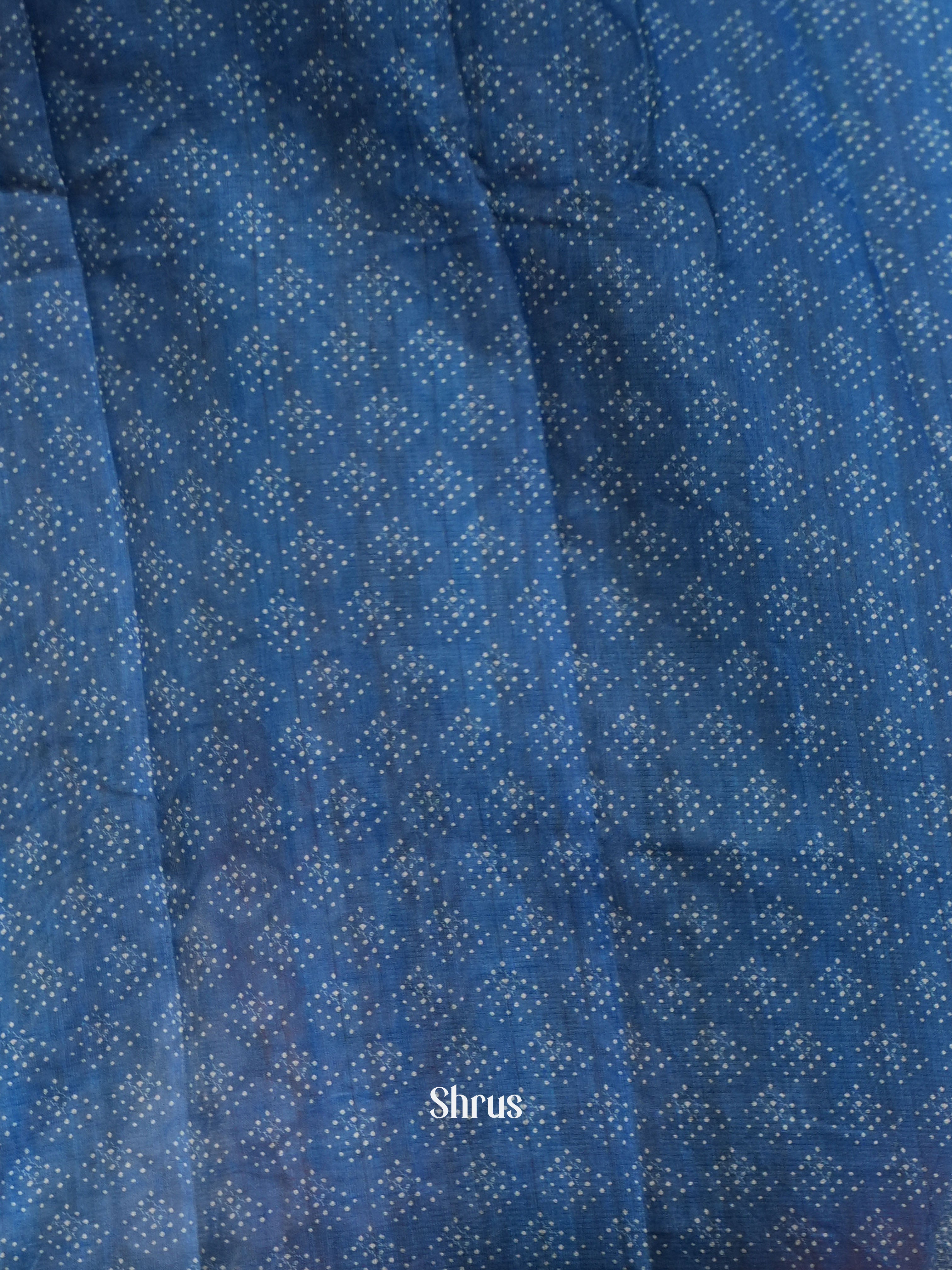 Cream & Blue- Semi Chanderi Saree - Shop on Shrus.com