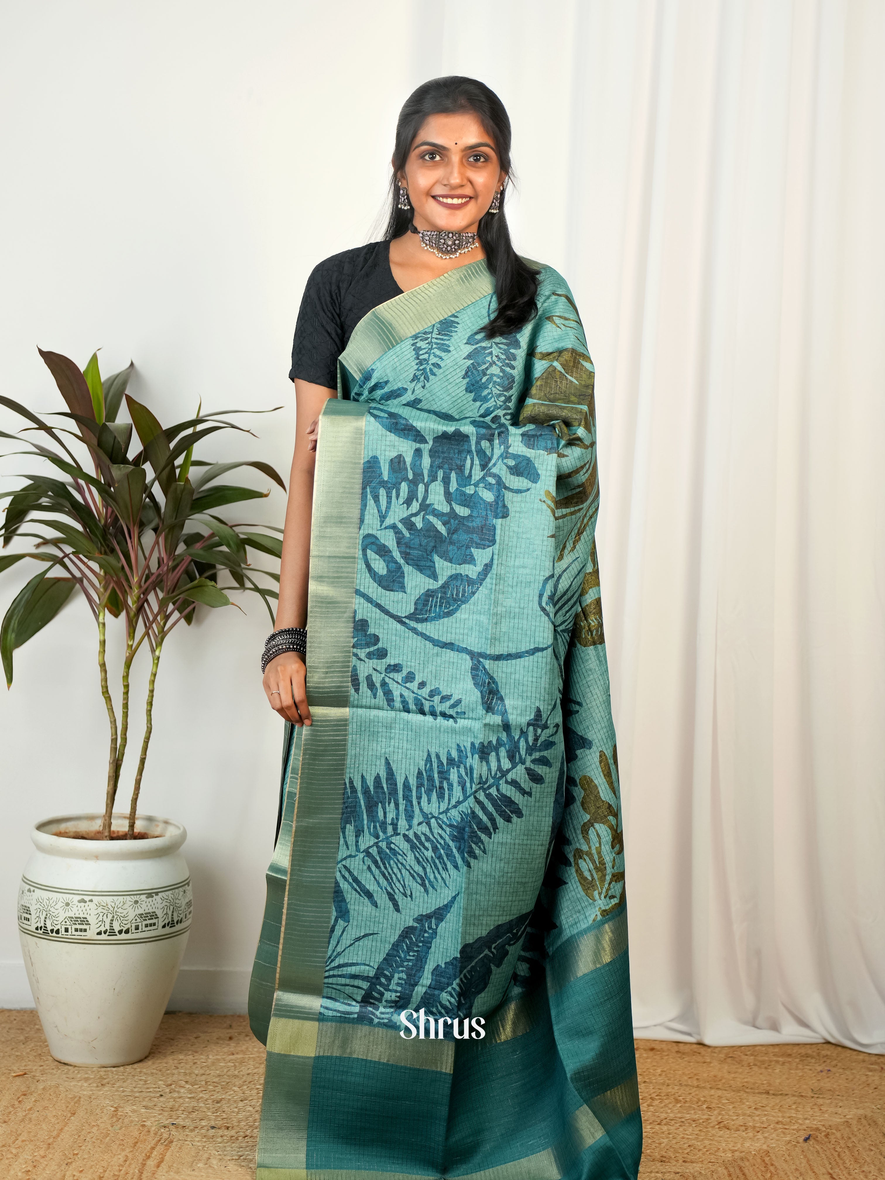 pastel Green & Green - Semi Tussar Saree - Shop on Shrus.com