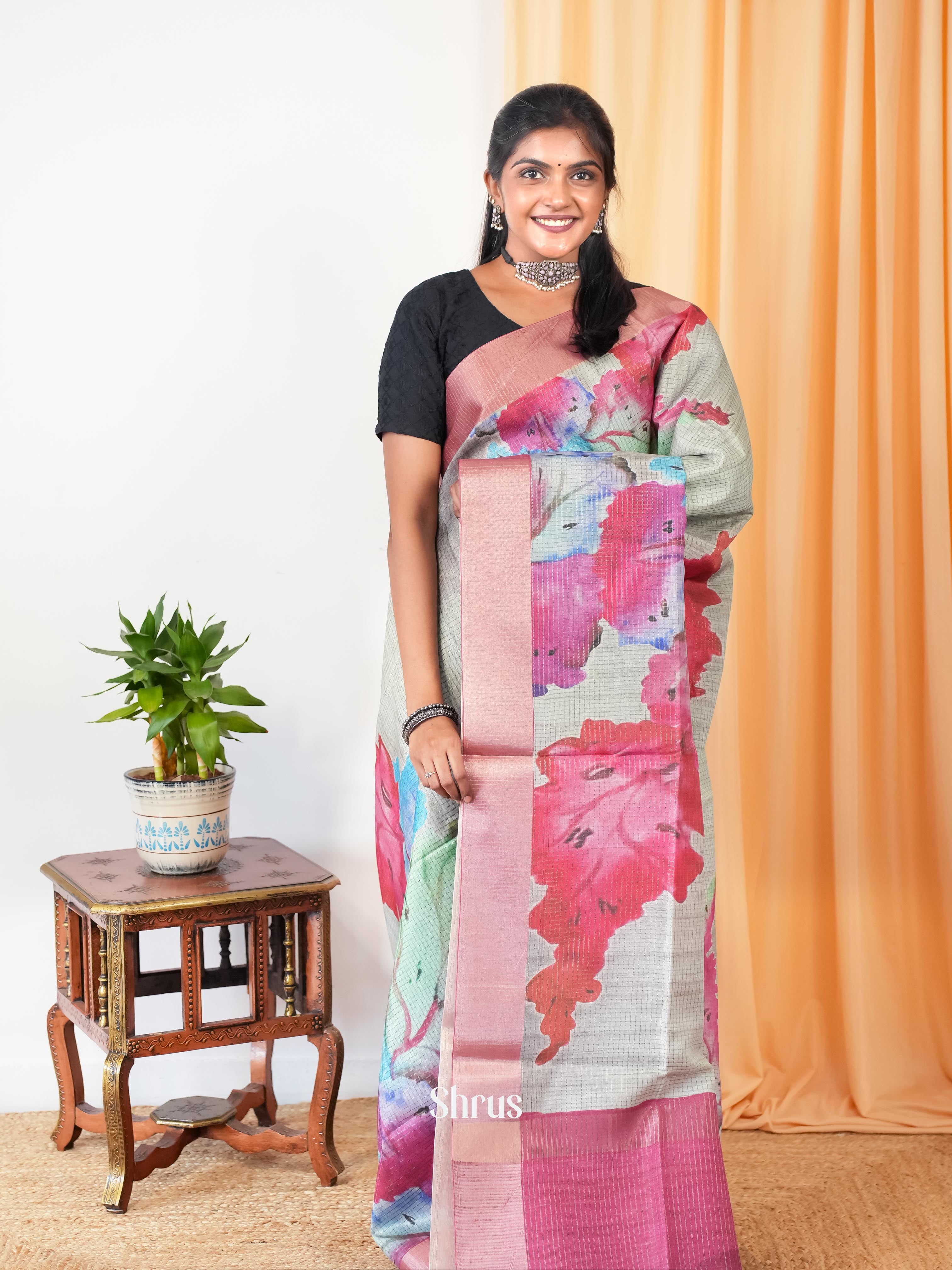 Green & Pink - Semi Tussar Saree - Shop on Shrus.com