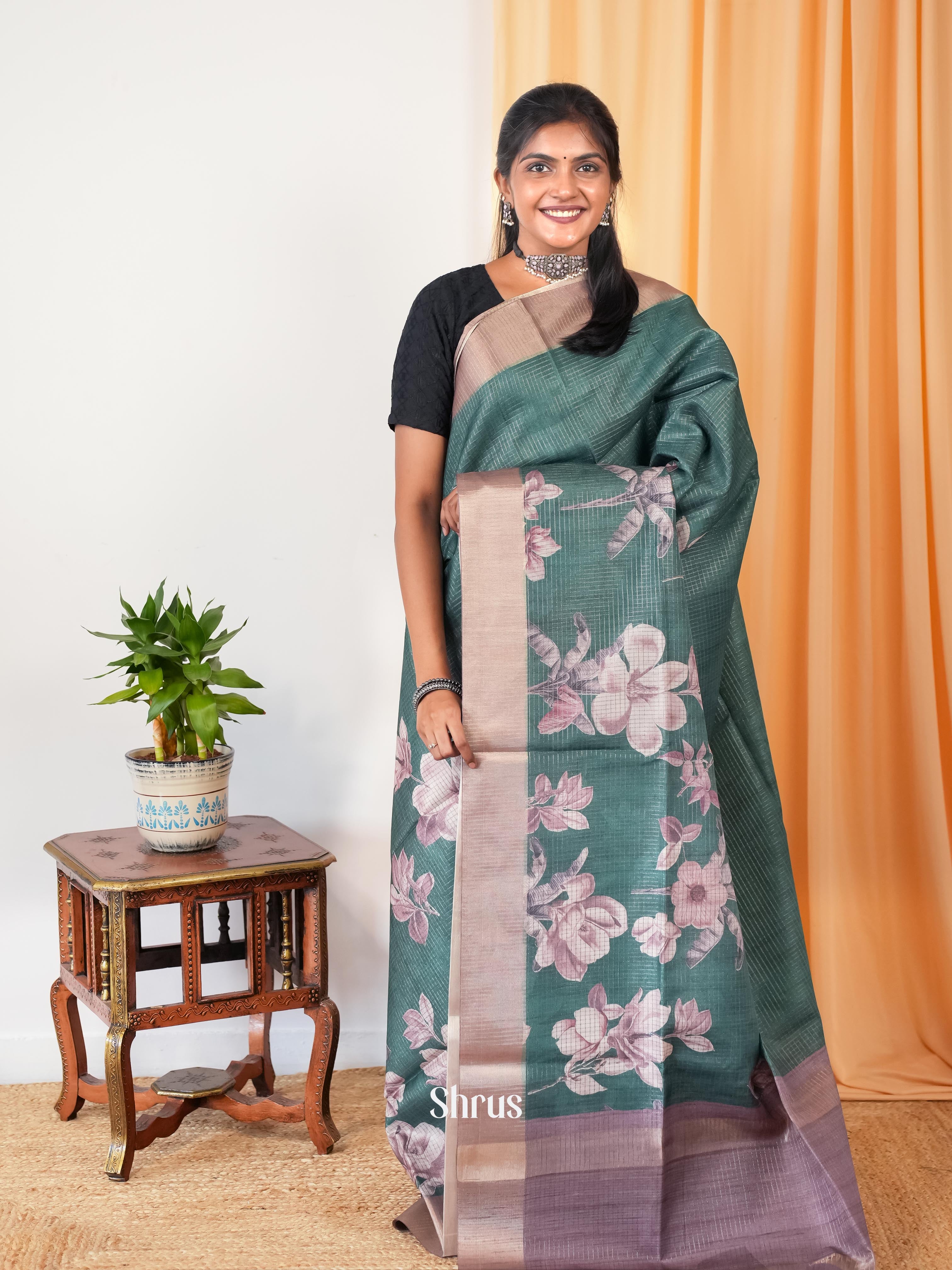 Green & Purple- Semi Tussar Saree - Shop on Shrus.com