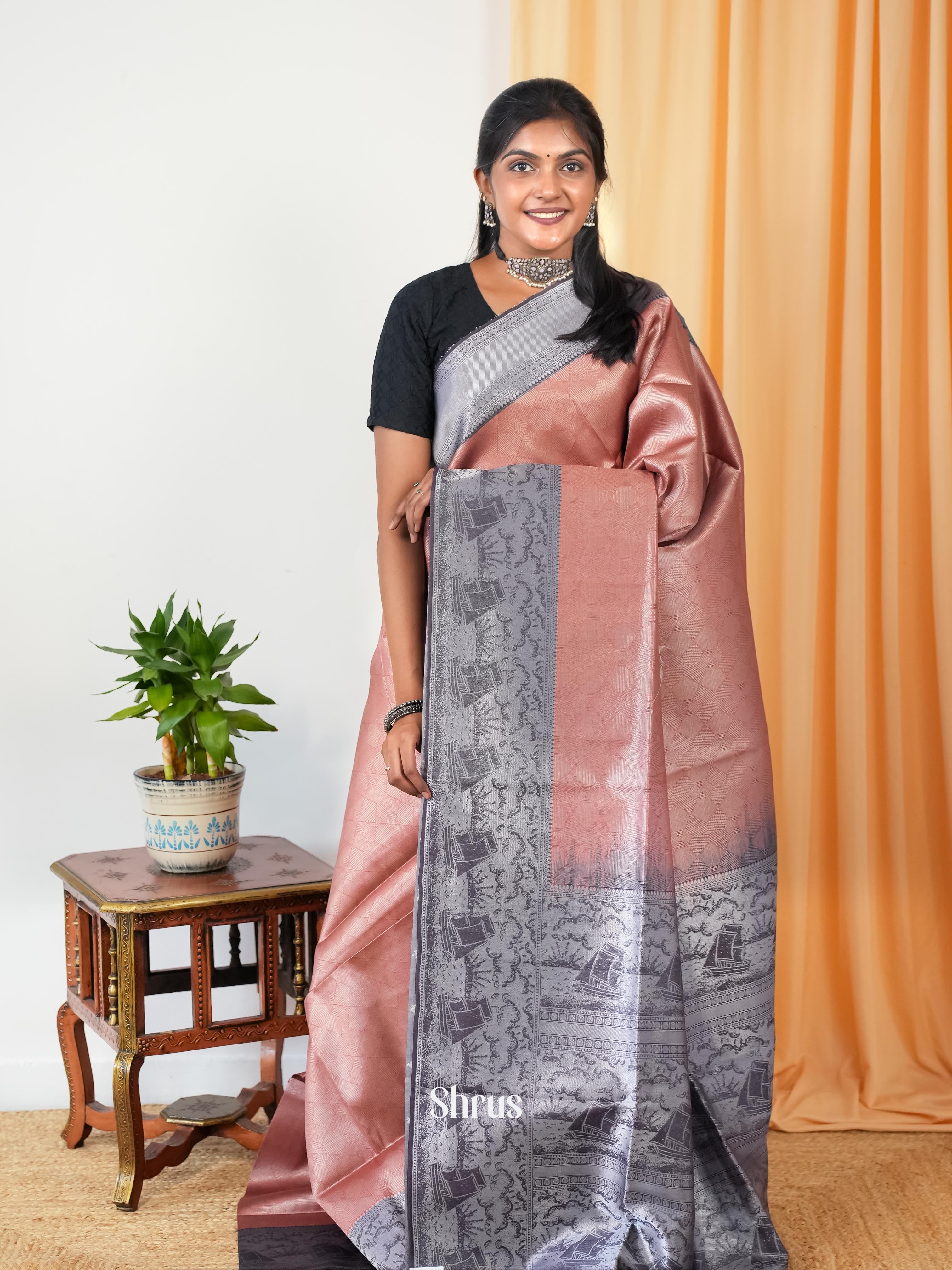 Onion Peel & Grey - Semi Tussar Saree - Shop on Shrus.com