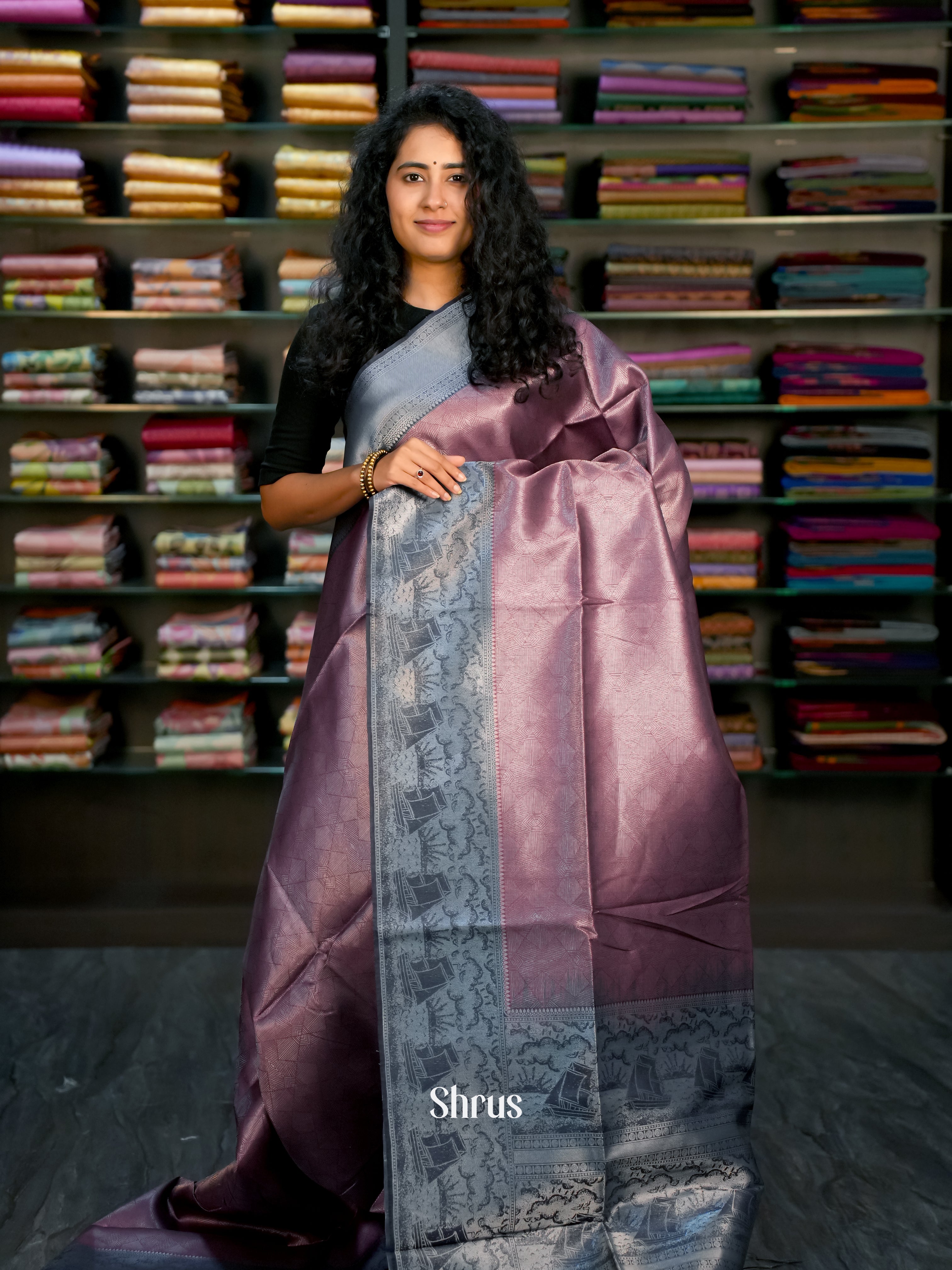 Purple & Blue - Semi Tussar Saree - Shop on Shrus.com