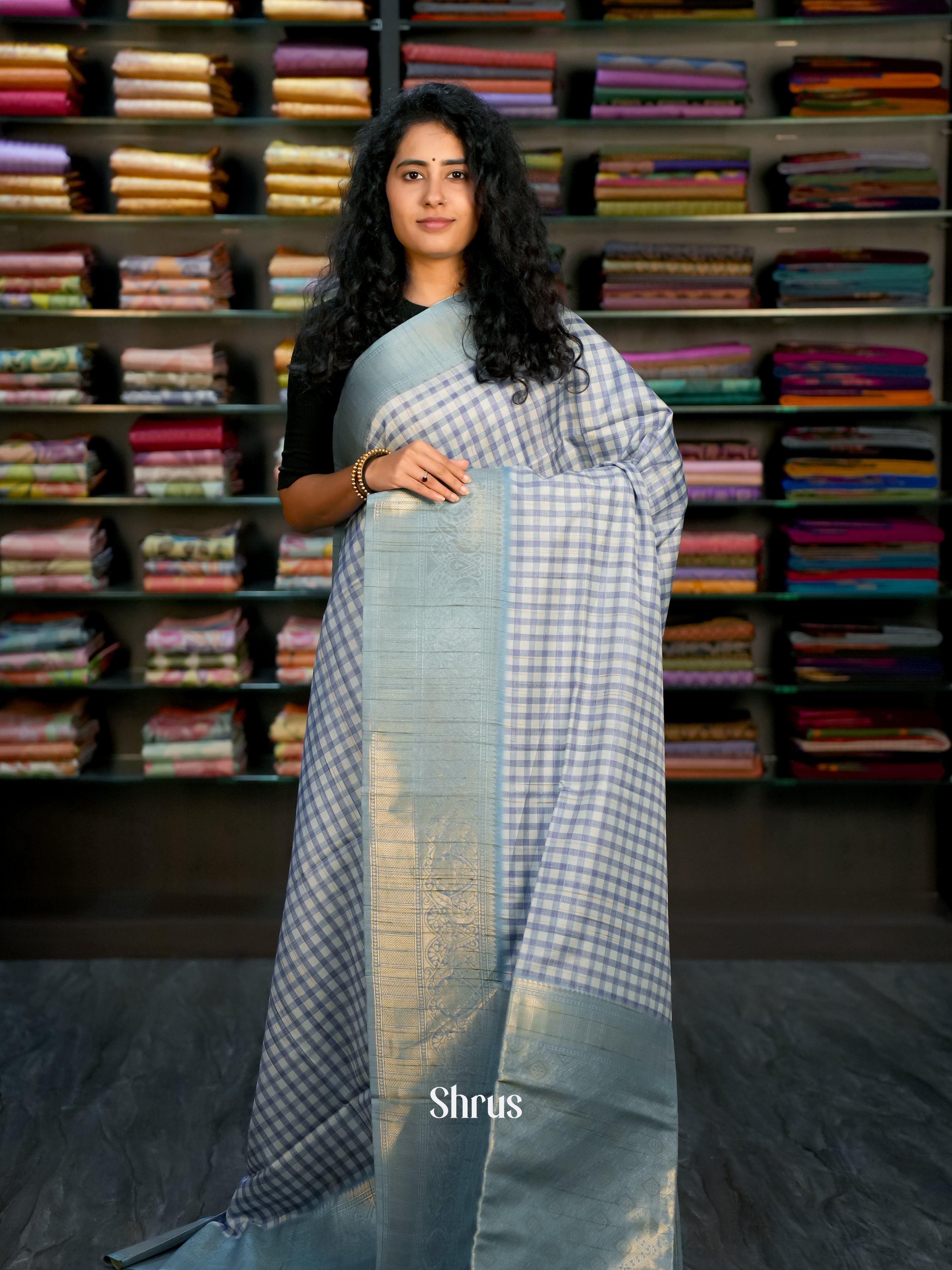 Grey & Cream - Semi Tussar Saree - Shop on Shrus.com