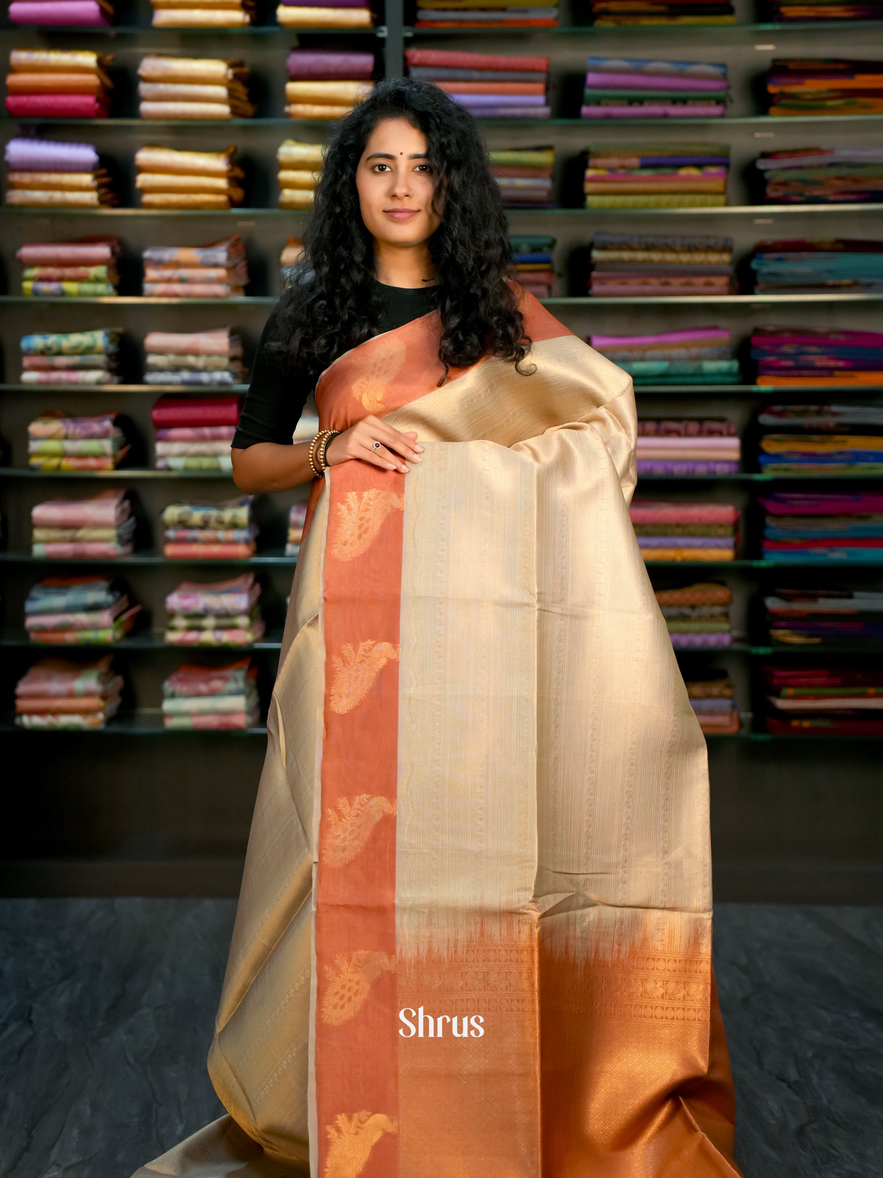 Cream & Brick - Semi Tussar Saree - Shop on Shrus.com