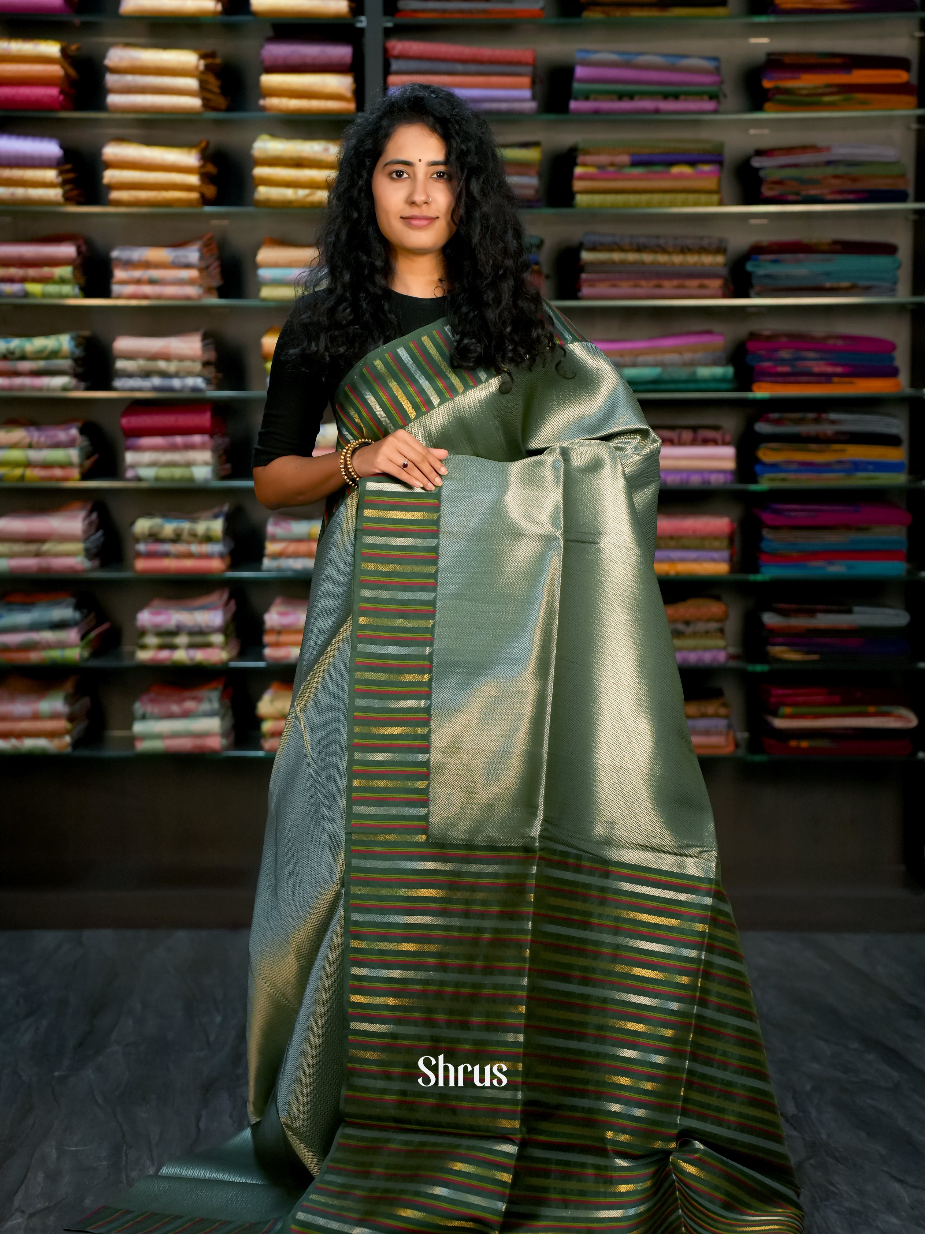 Green - Semi Tussar Saree - Shop on Shrus.com