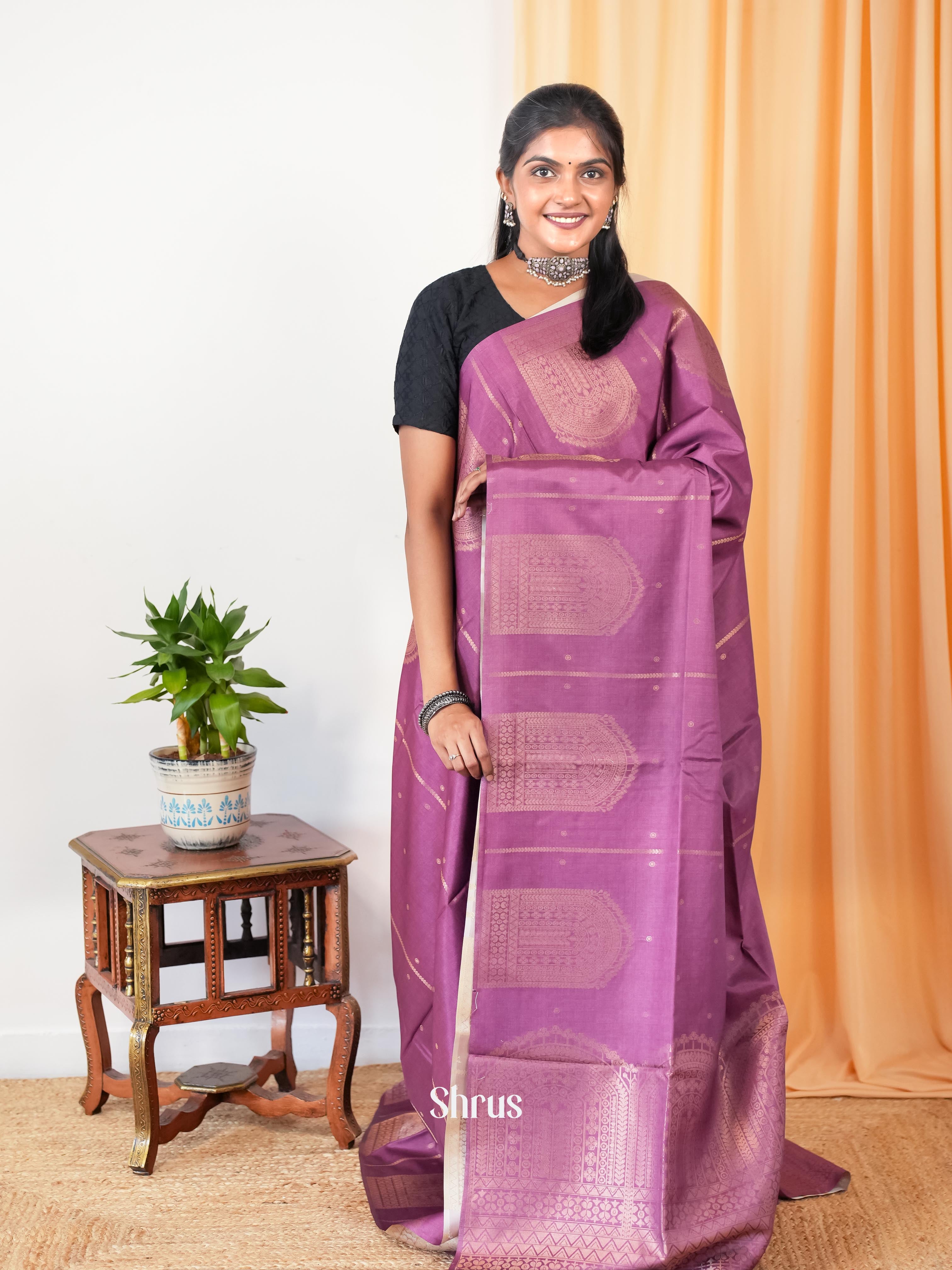 Pink & Brown - Semi Tussar Saree - Shop on Shrus.com