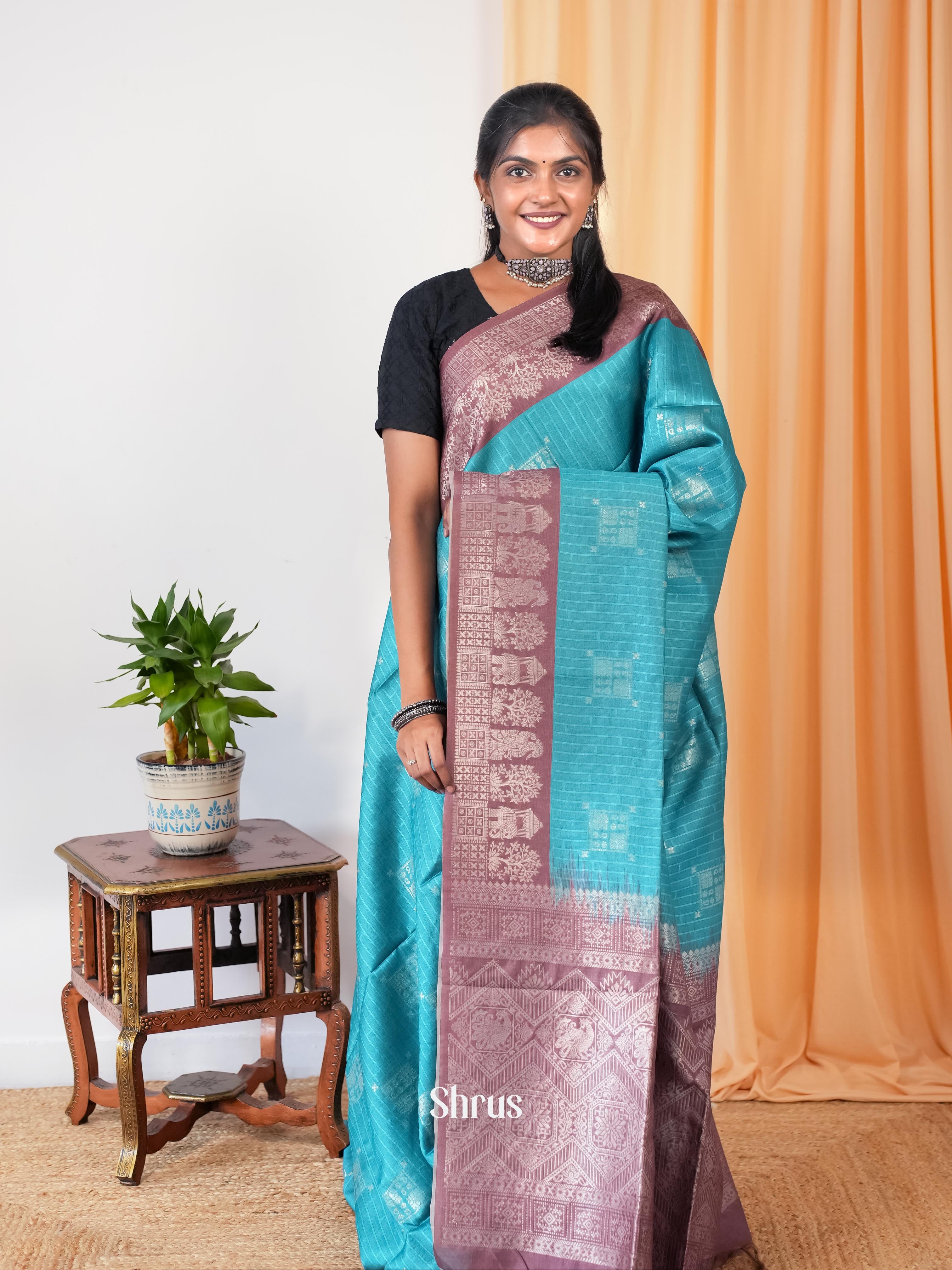 Blue & Brown - Semi Tussar Saree - Shop on Shrus.com