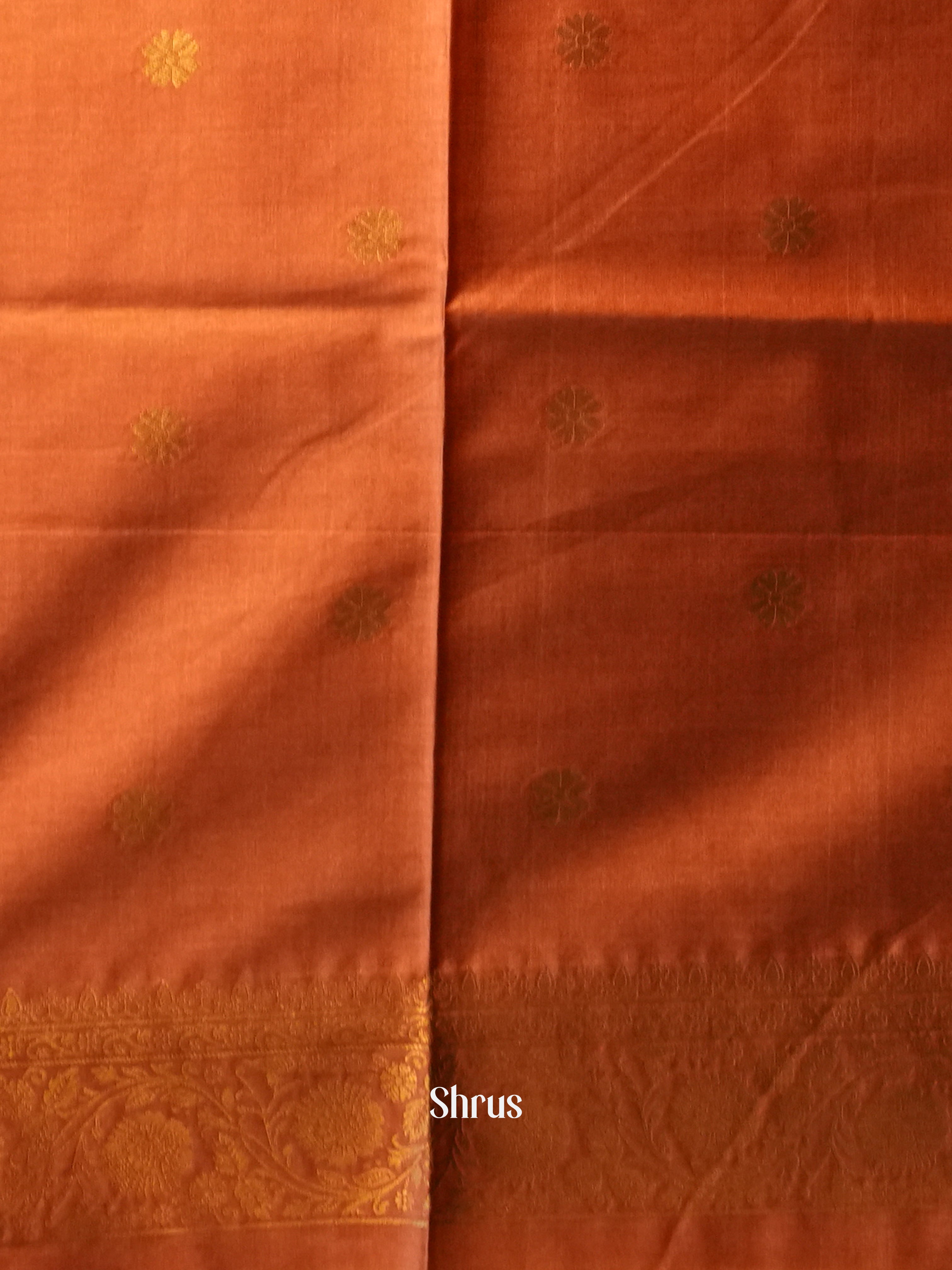 Goldish Brown & Brick - Semi Tussar Saree - Shop on Shrus.com