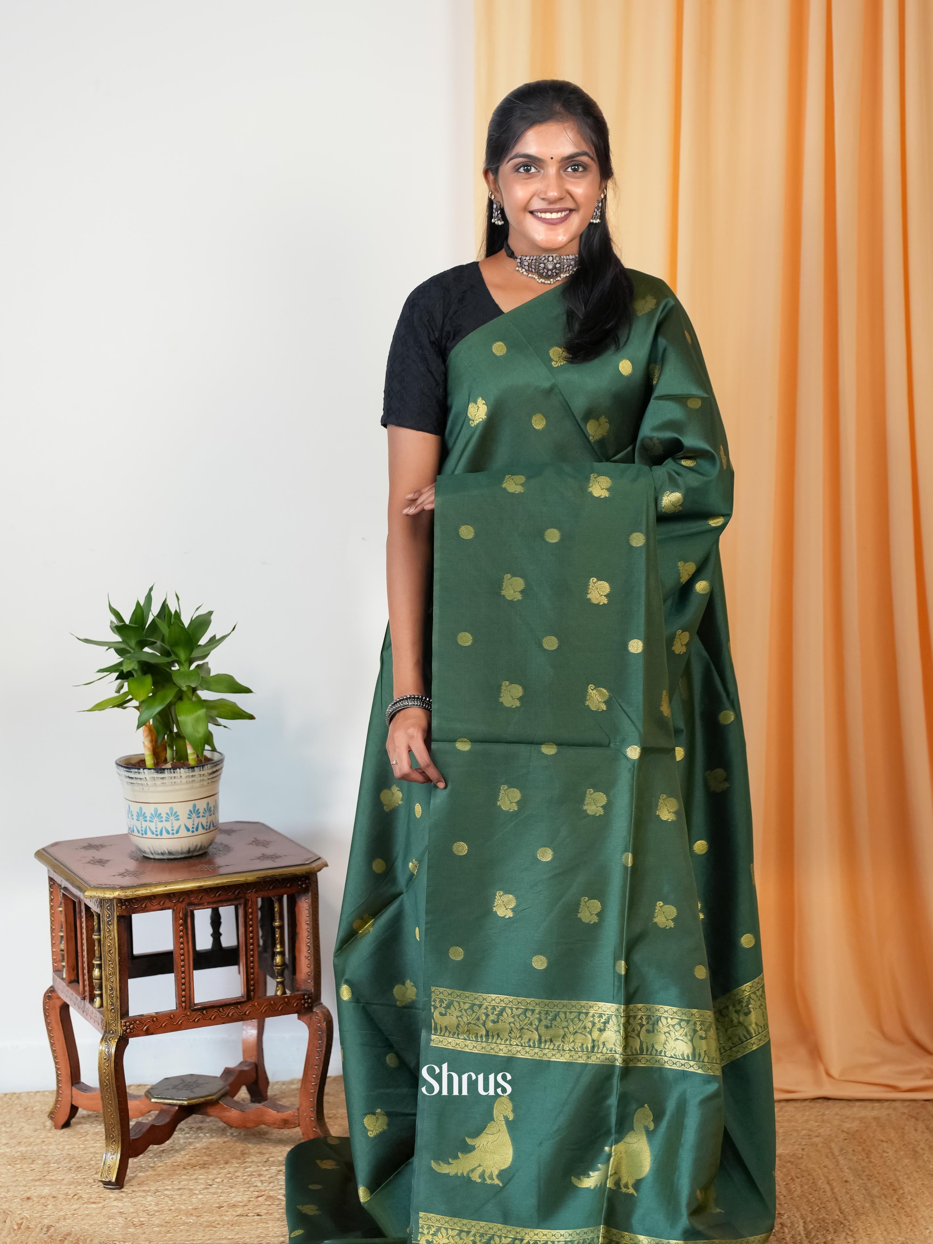 Green - Semi Tussar Saree - Shop on Shrus.com