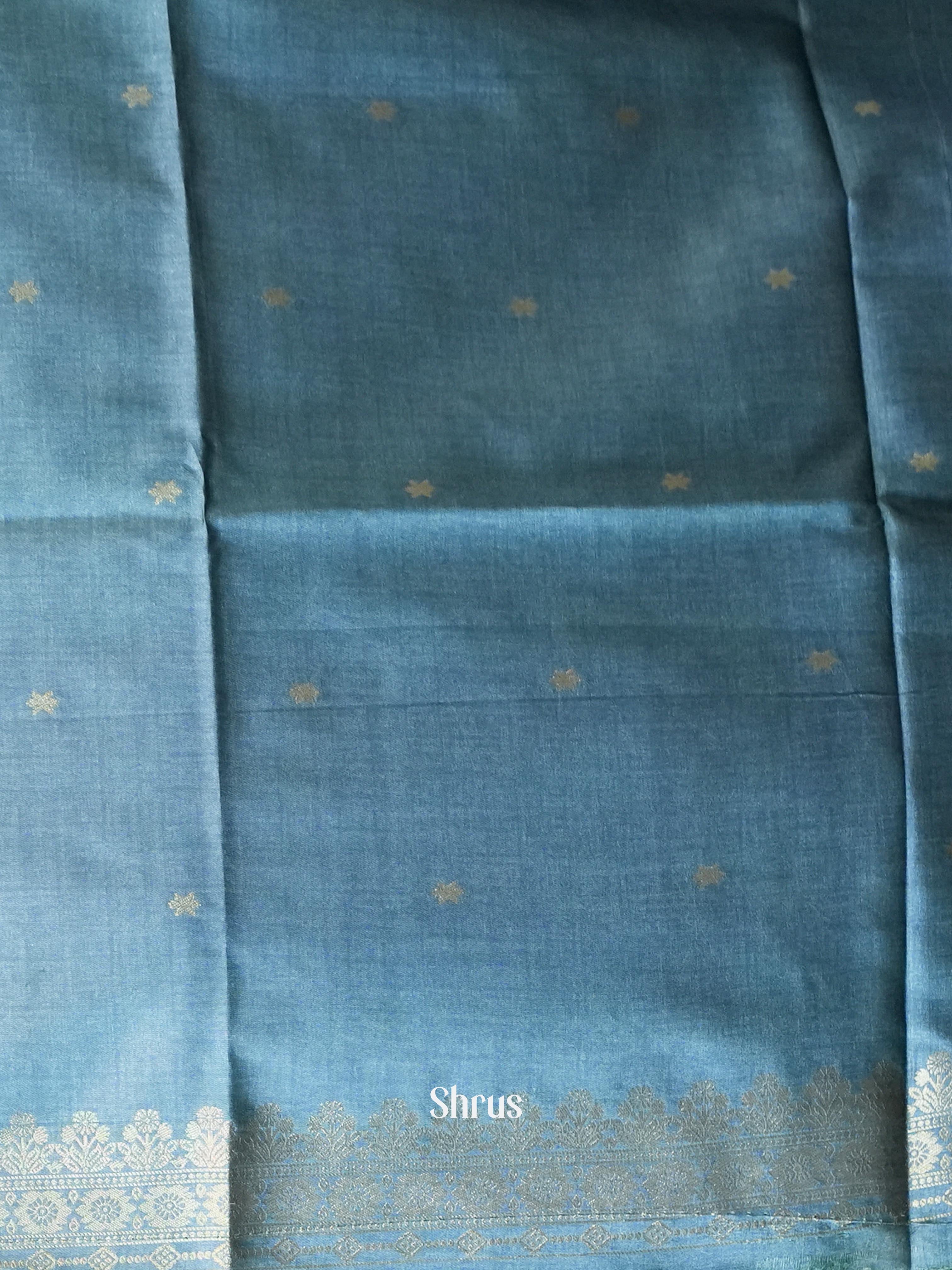 Grey & Blue - Semi Tussar Saree - Shop on Shrus.com