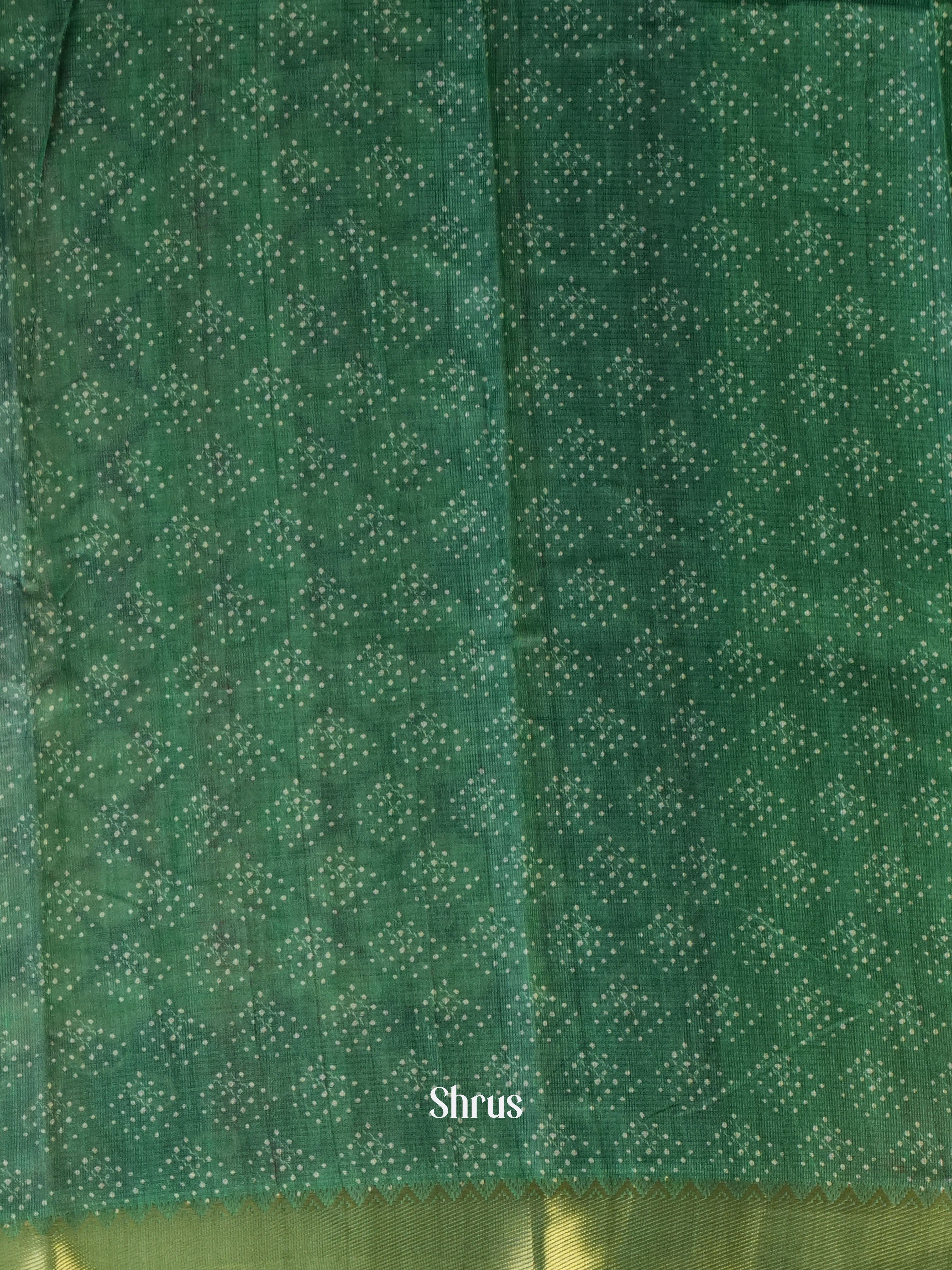 Cream & Green- Semi Chanderi Saree - Shop on Shrus.com