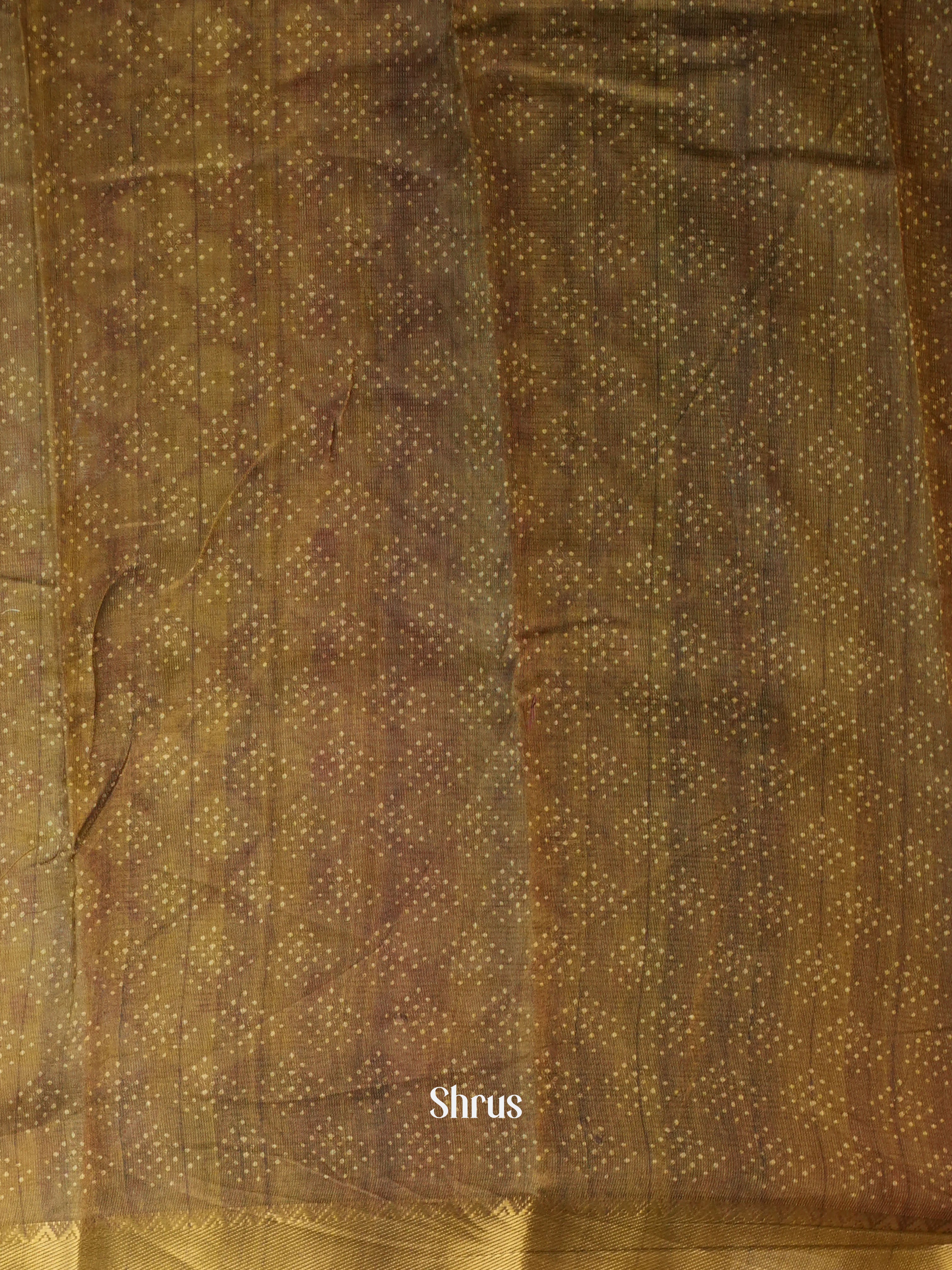 Cream & mehandi - Semi Chanderi Saree - Shop on Shrus.com