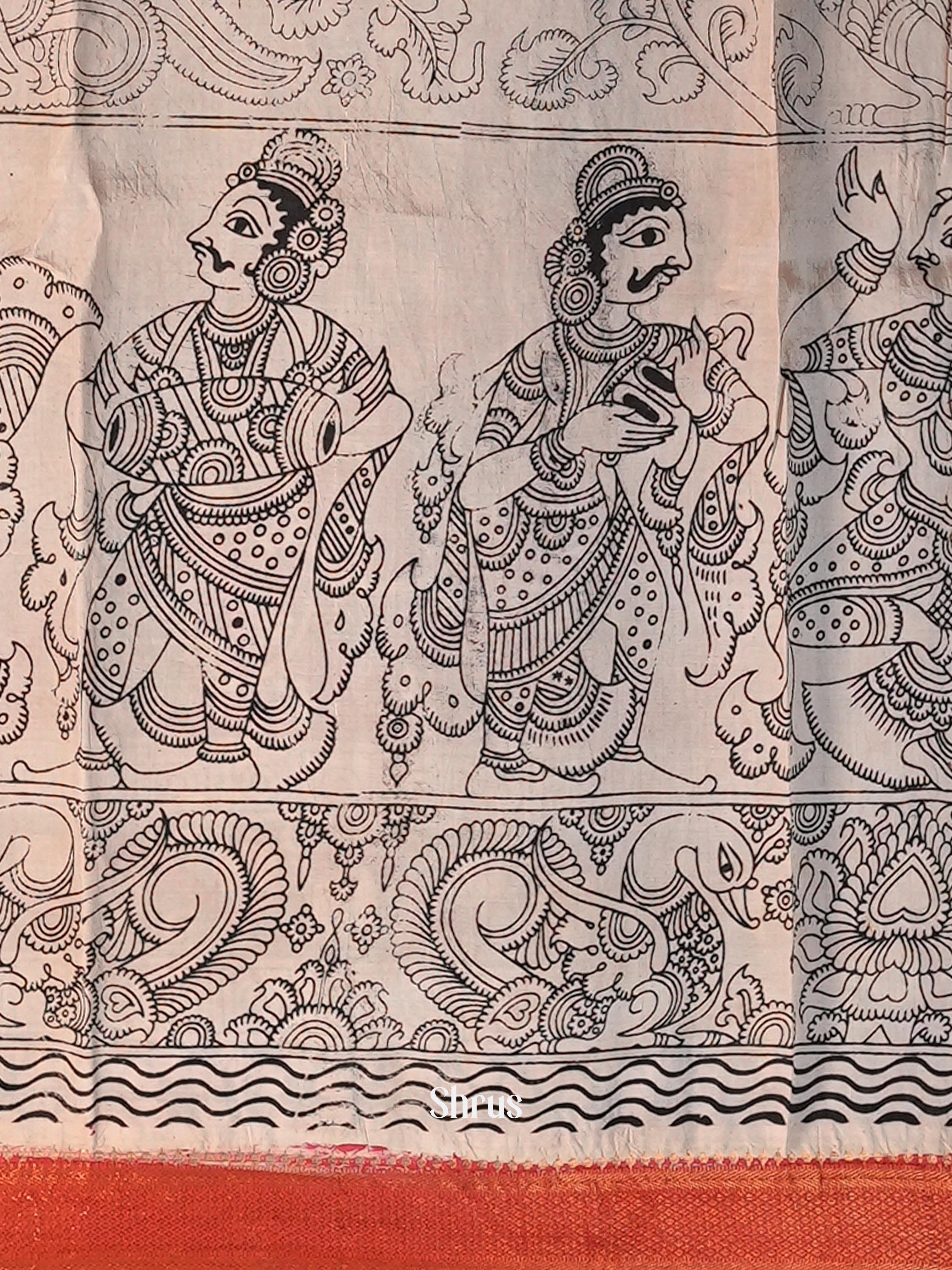 Grey & Red - chennur-kalamkari Saree - Shop on Shrus.com