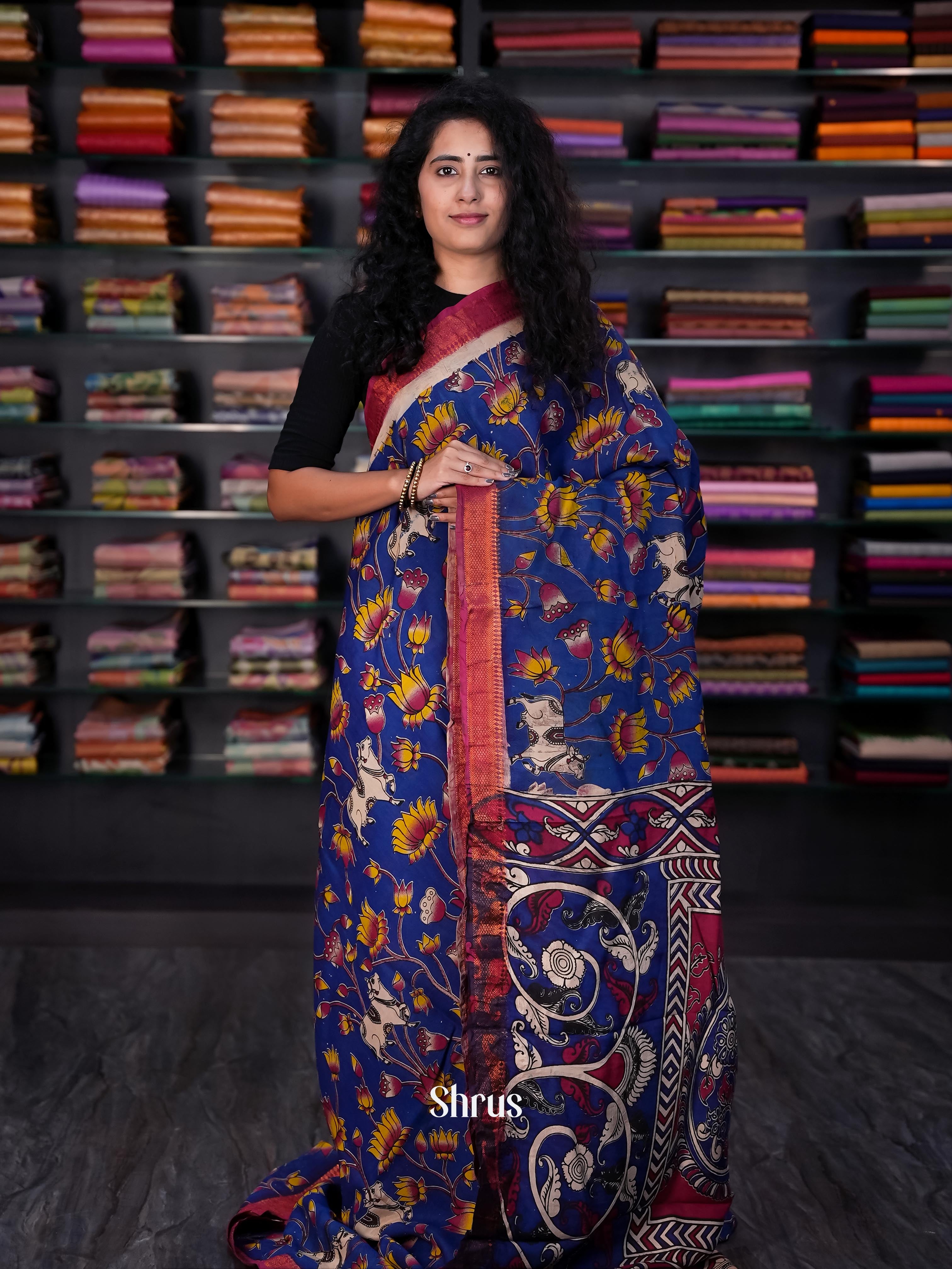 Blue & Purple - chennur-kalamkari Saree - Shop on Shrus.com