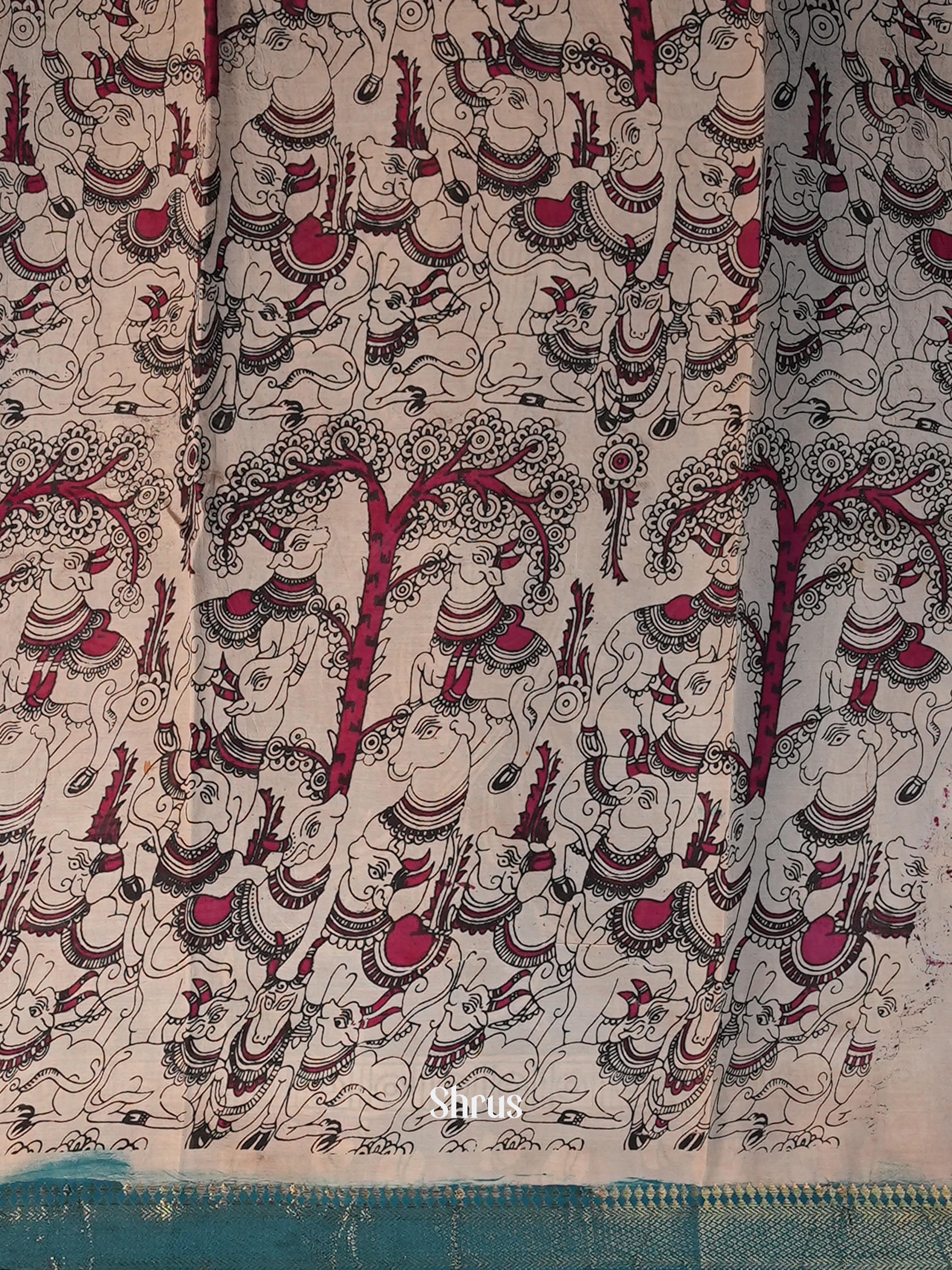 Beige & Green - chennur-kalamkari Saree - Shop on Shrus.com