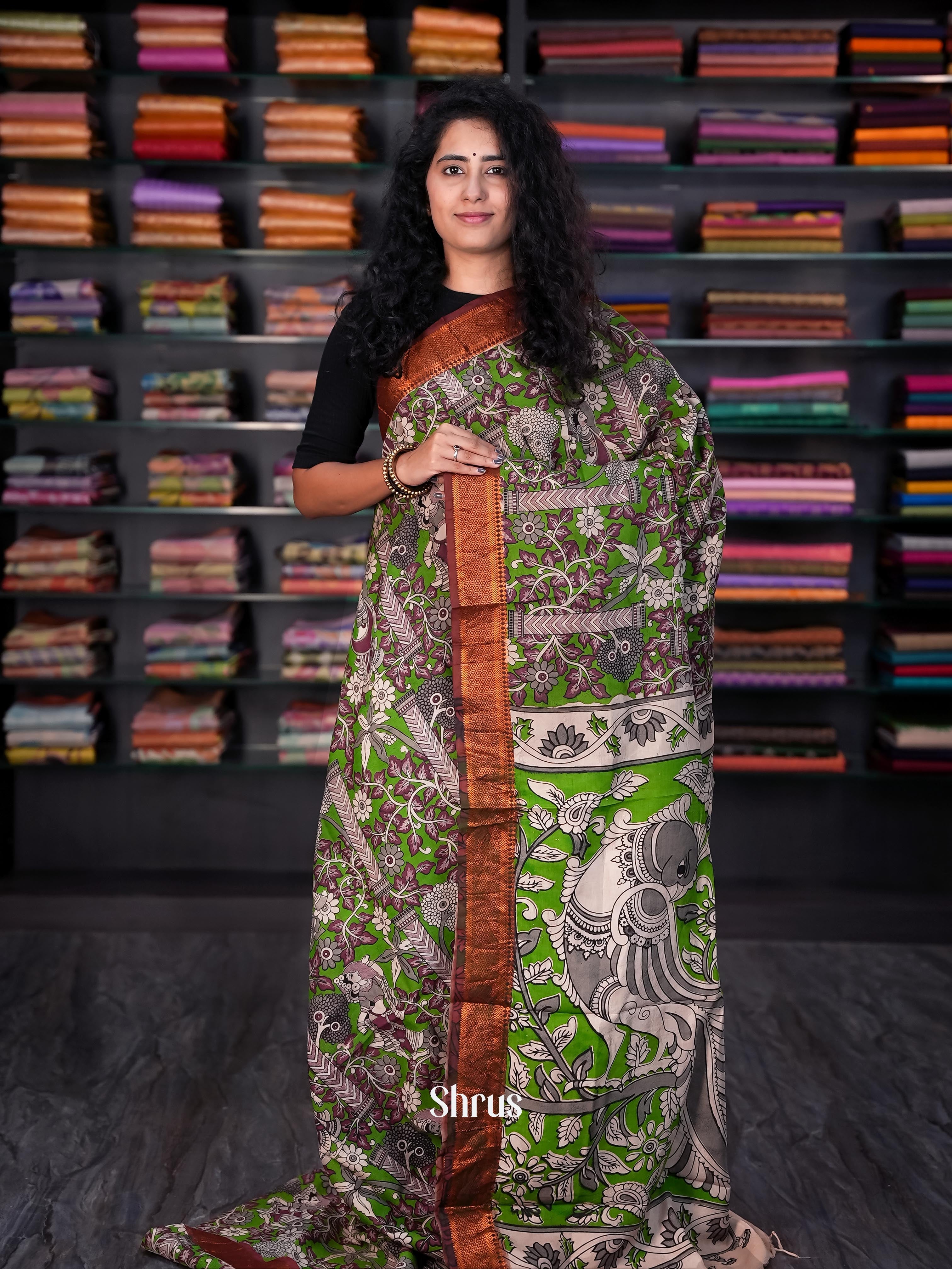 Green & Brown - chennur-kalamkari Saree - Shop on Shrus.com