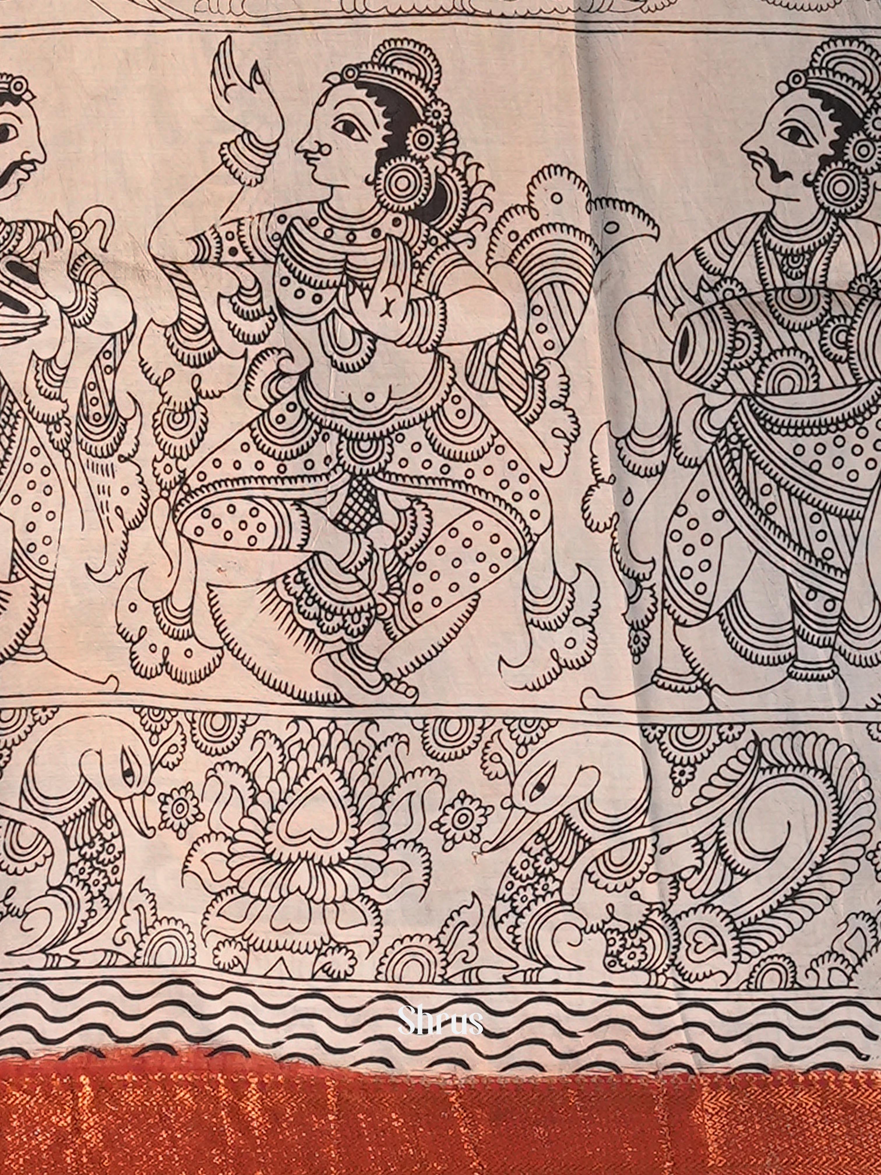 Blue & Red - chennur-kalamkari Saree - Shop on Shrus.com