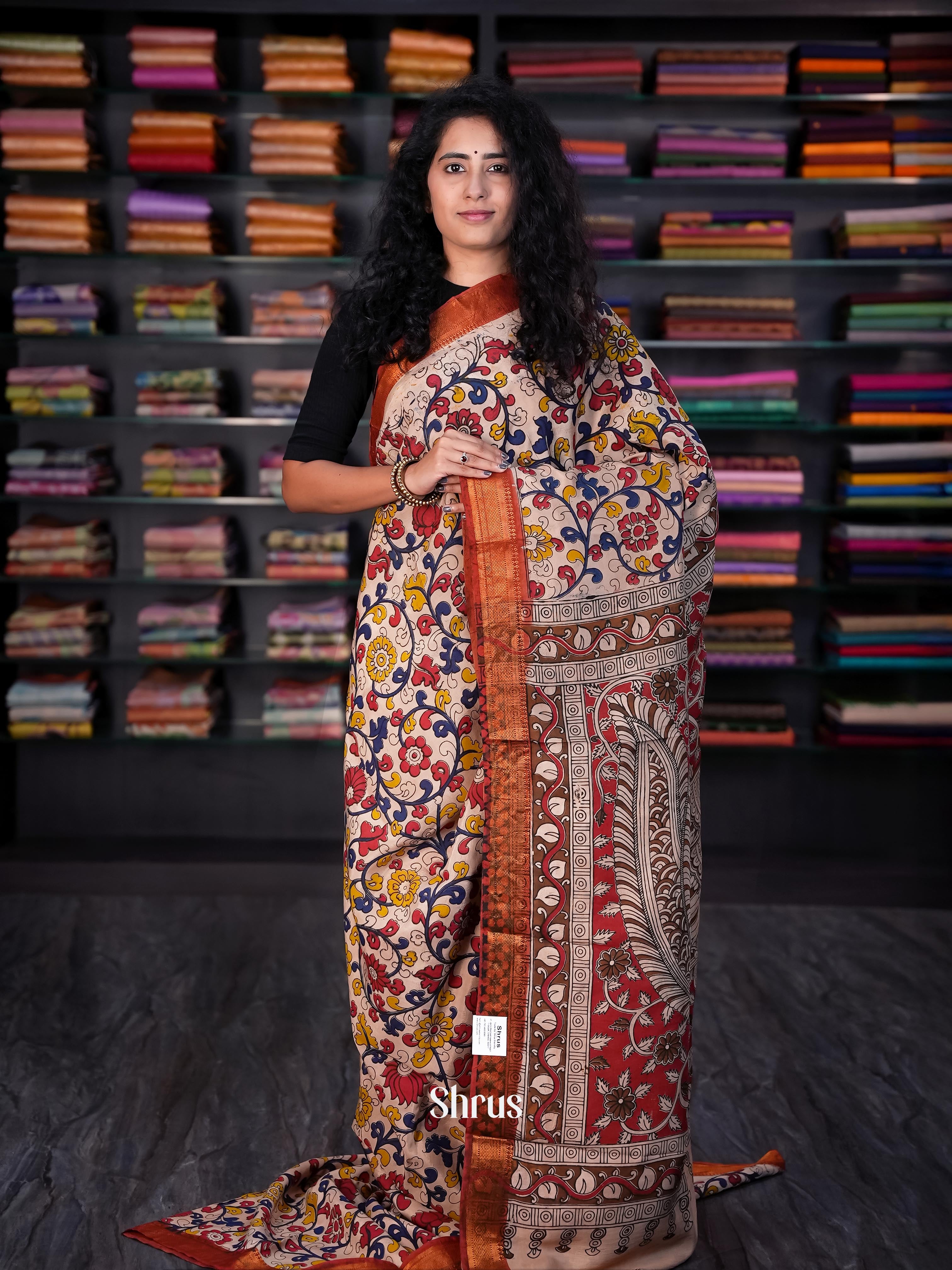 Cream & Brown - chennur-kalamkari Saree - Shop on Shrus.com