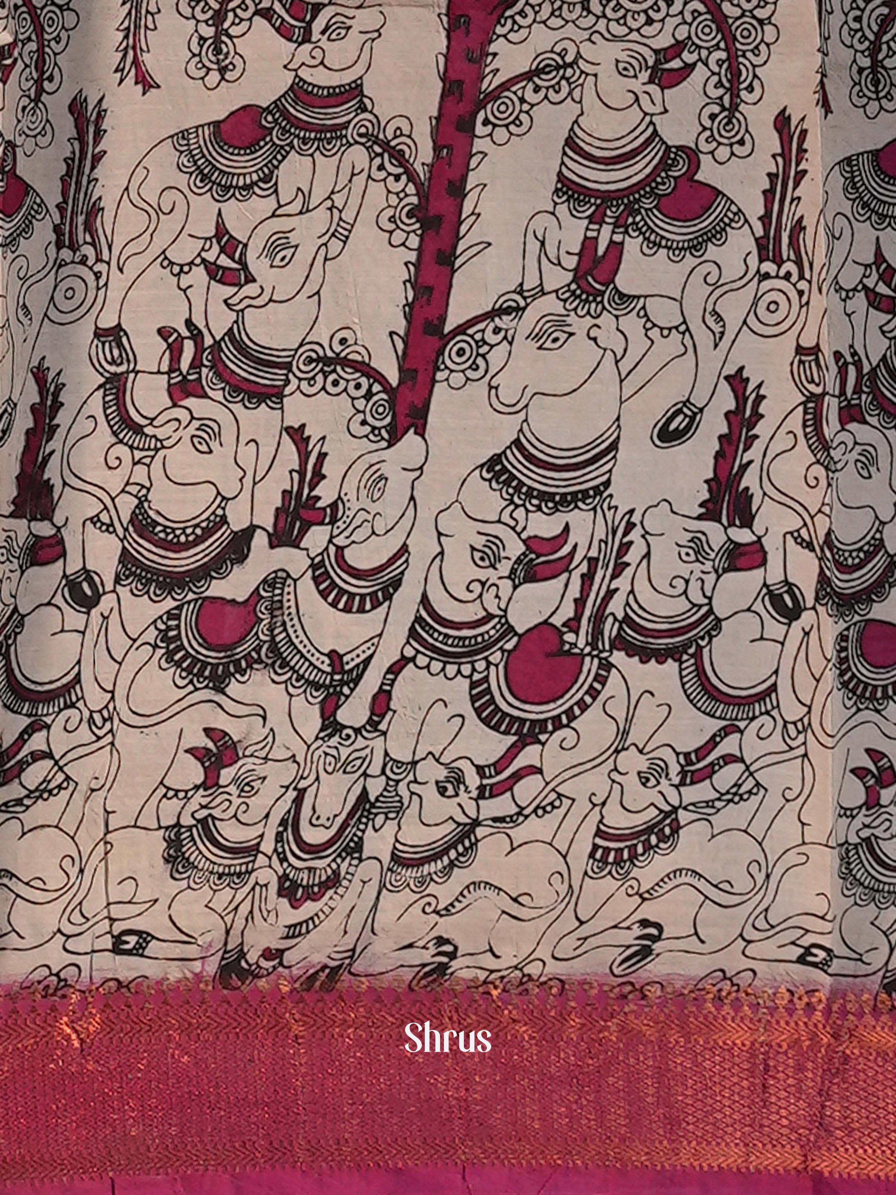 Blue & Maroon - chennur-kalamkari Saree - Shop on Shrus.com