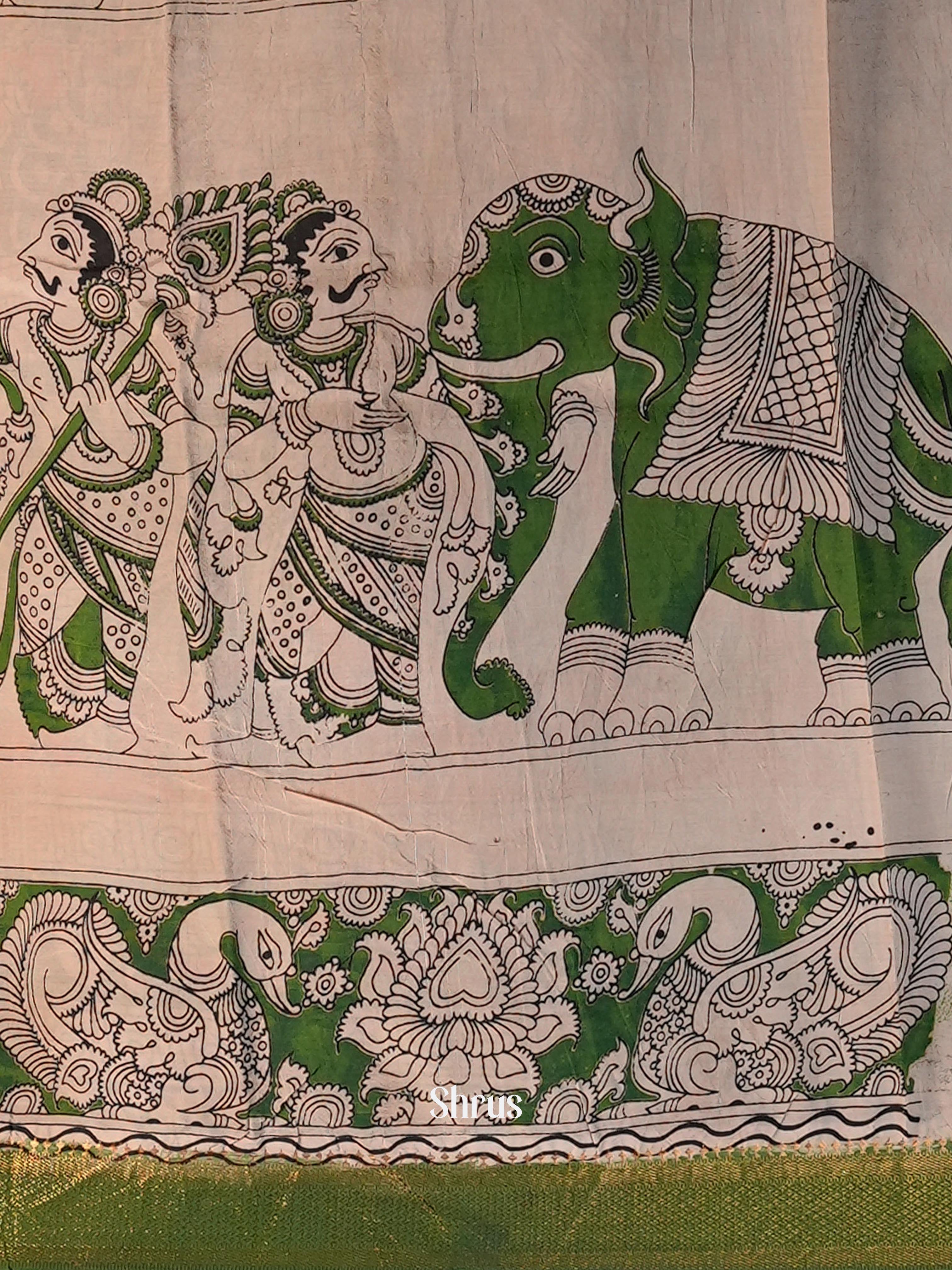 Orange & Green - chennur-kalamkari Saree - Shop on Shrus.com